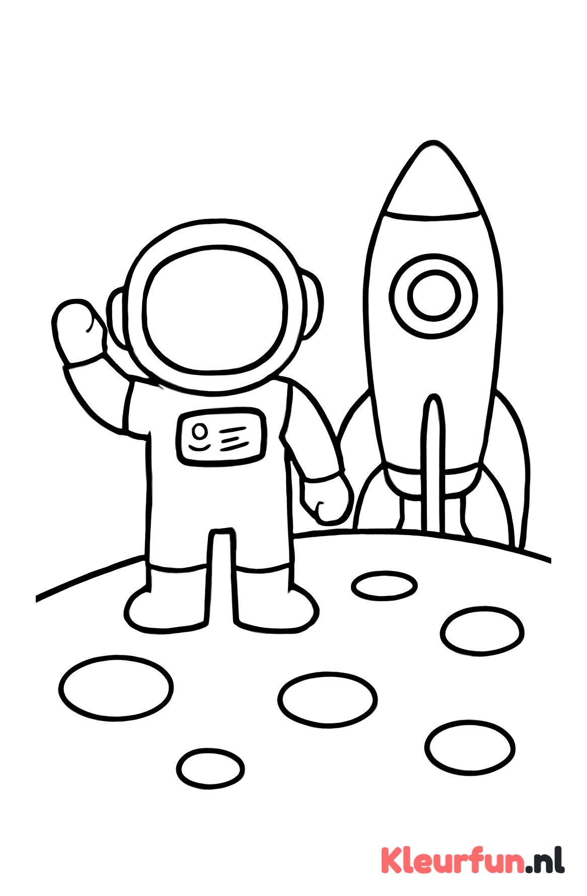 Astronaut bij raket op de maan