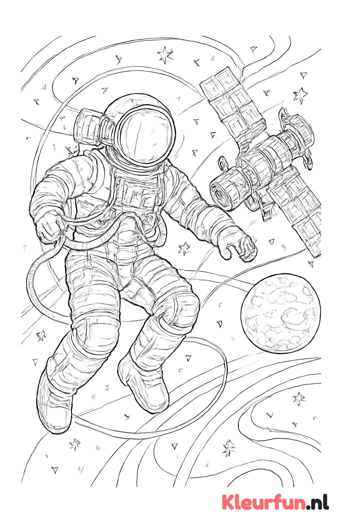 Astronaut in de ruimte naast ruimtestation