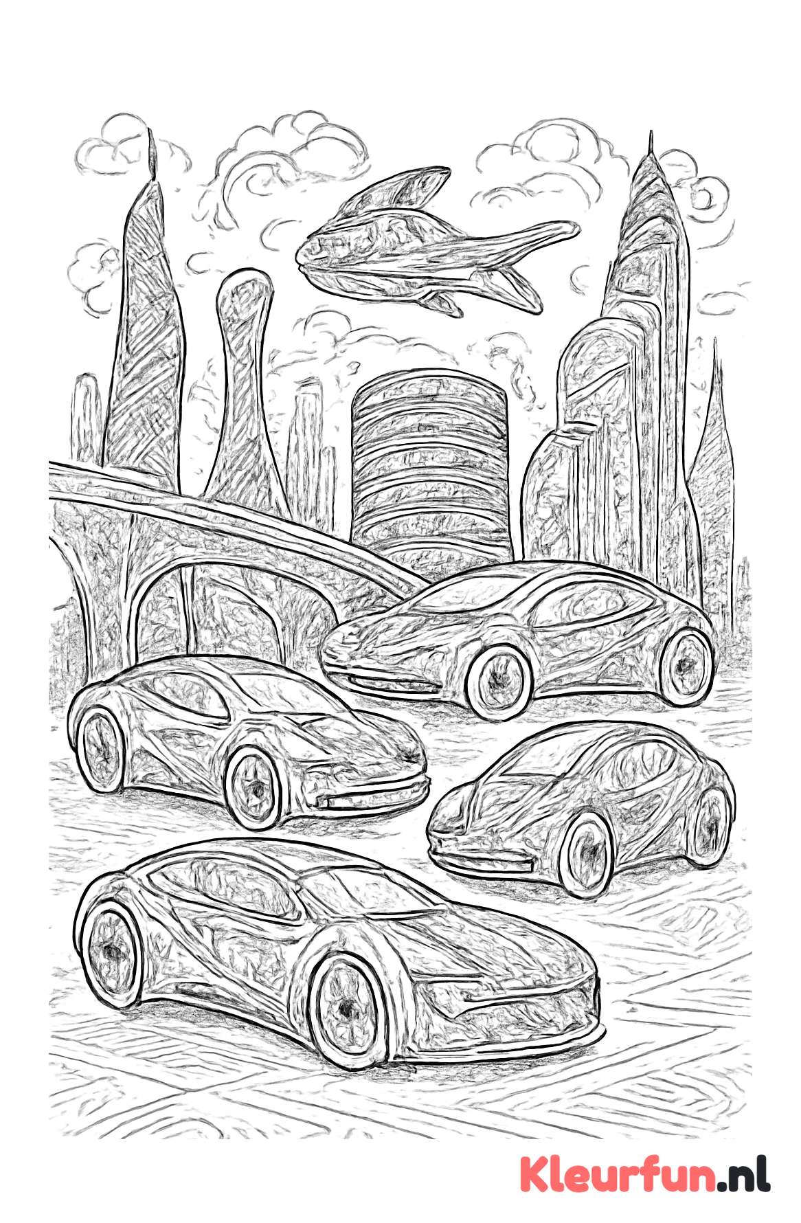Futuristische auto’s en stedelijke architectuur