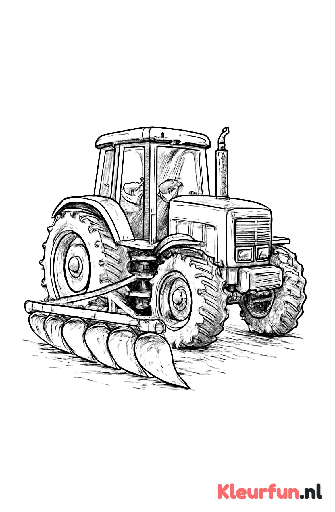 Tractor met ploeg op het veld