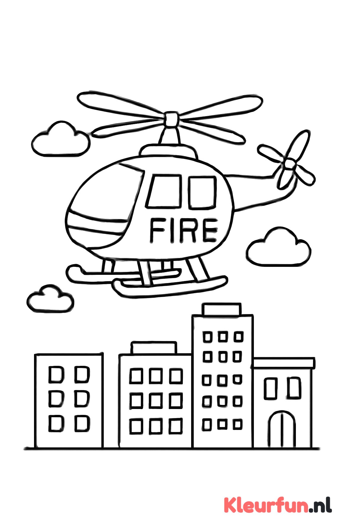 Brandweerhelikopter vliegt over stad