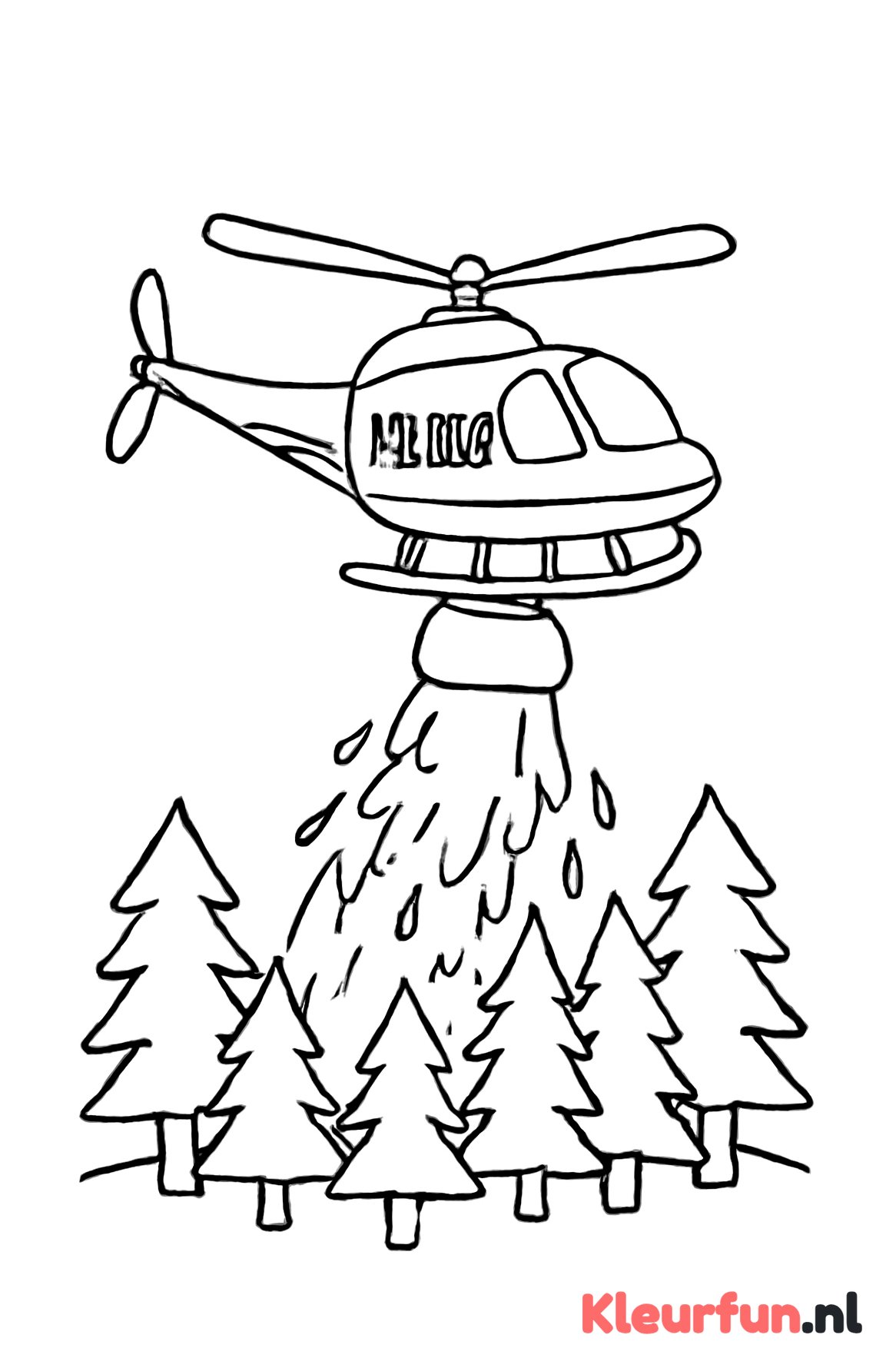 Brandweerhelikopter met water boven bos