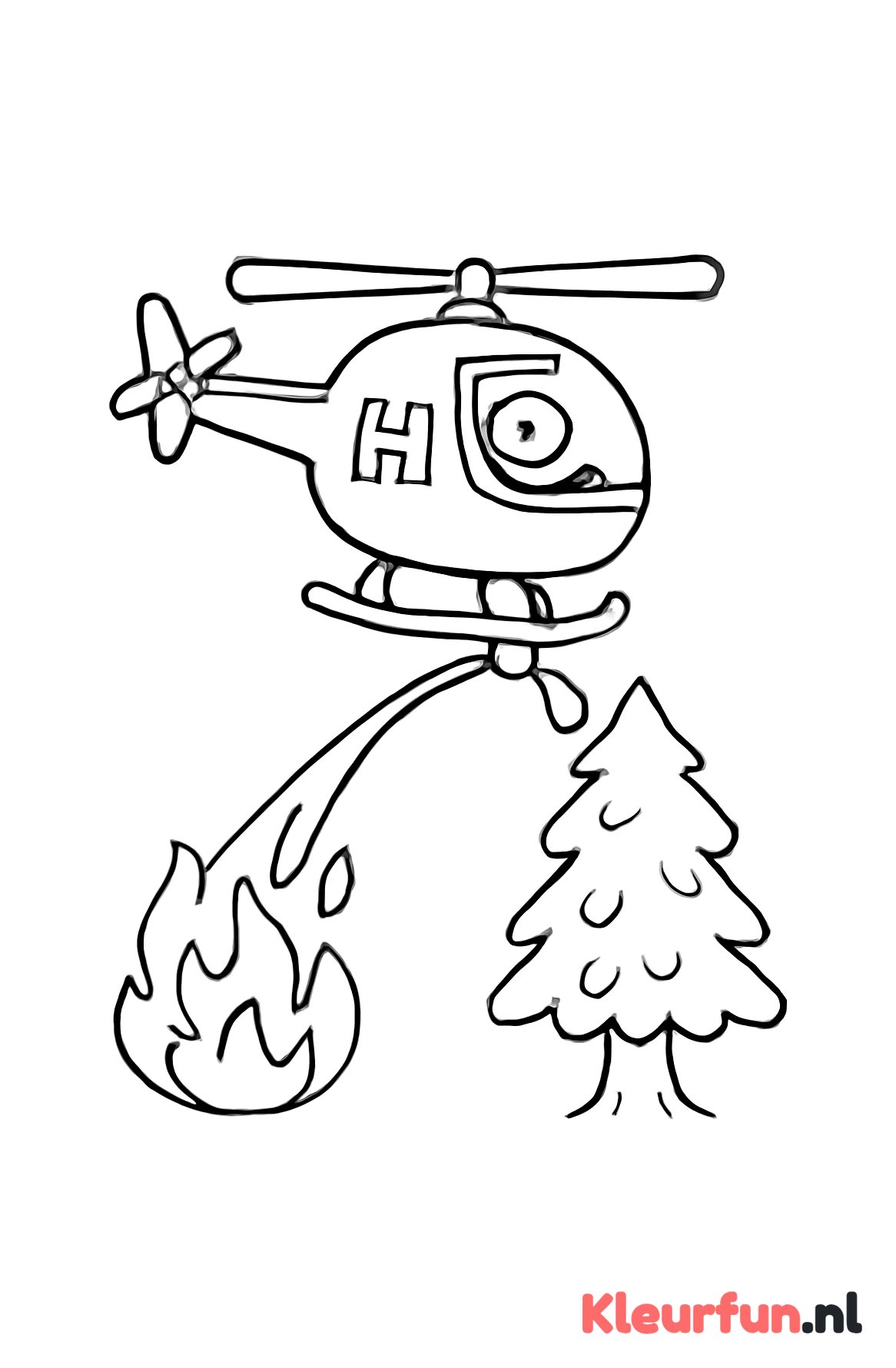 Brandweerhelikopter sproeit water