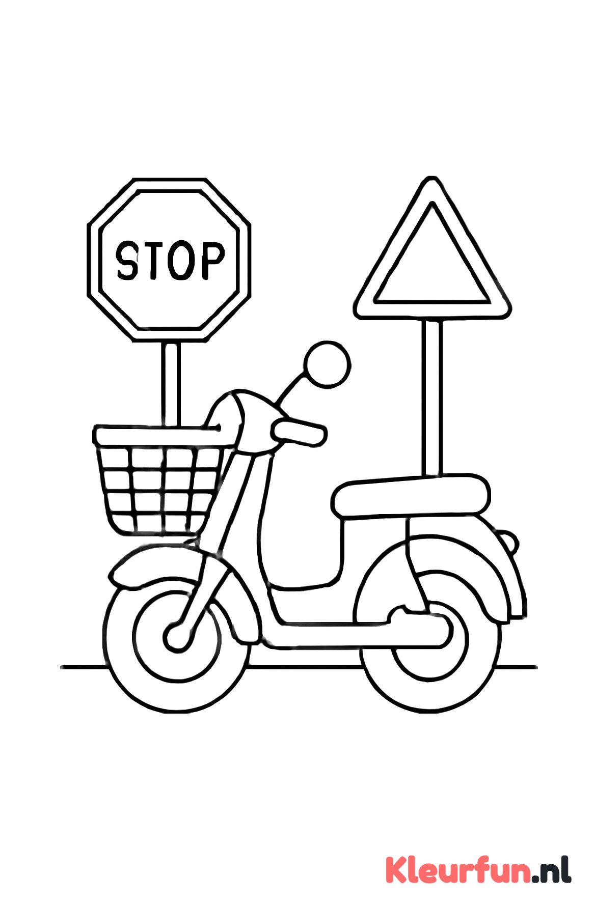 Brommer met mand en verkeersbord