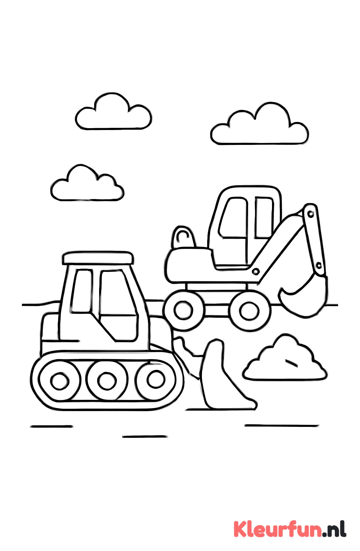 Bulldozer en shovel op bouwplaats