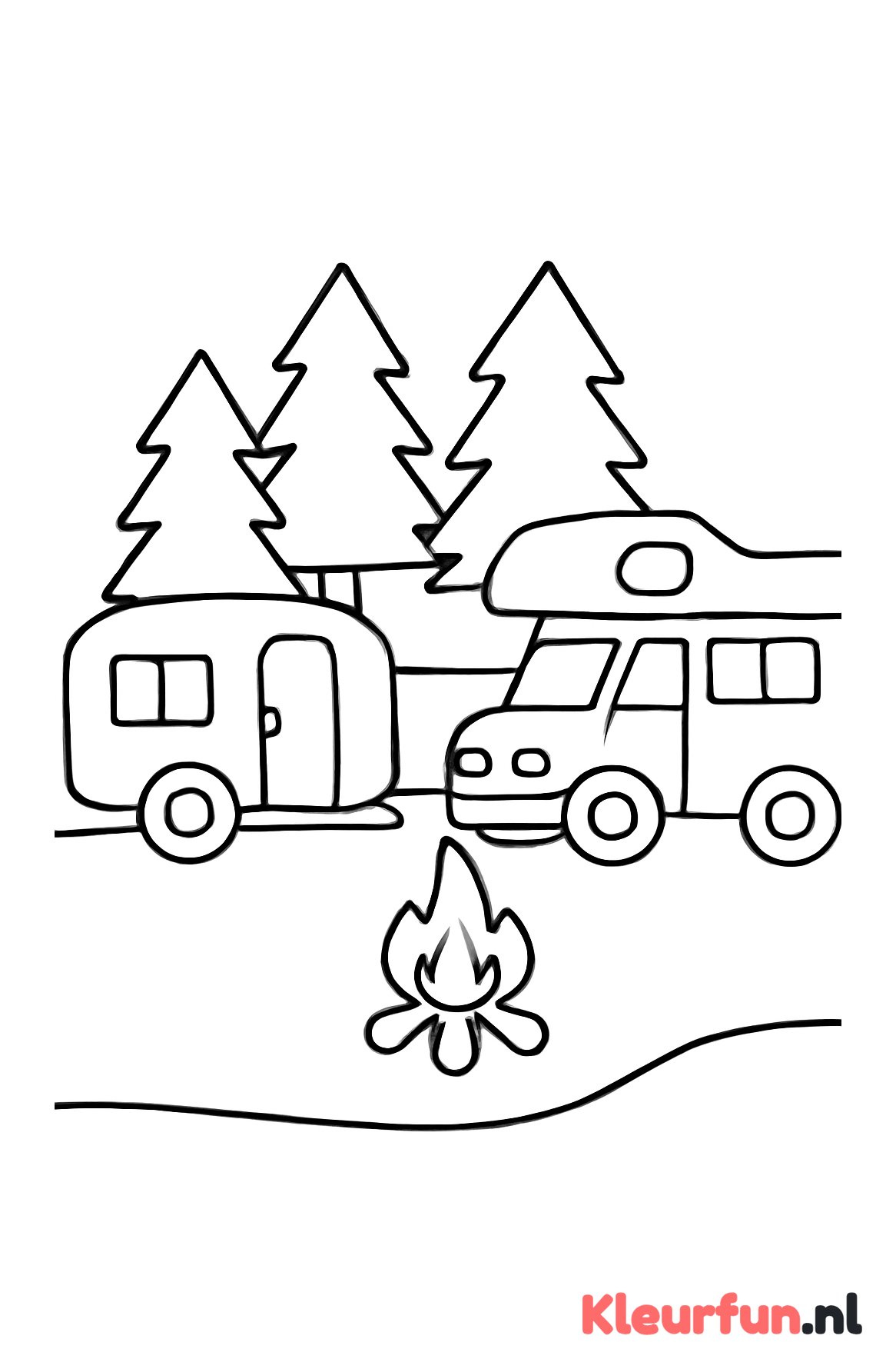 Caravan en camper op kampeerplaats