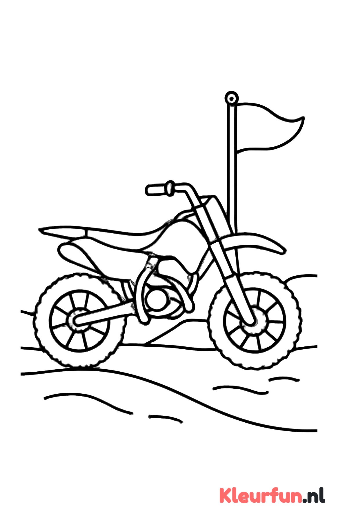 Crossmotor naast vlaggenmast