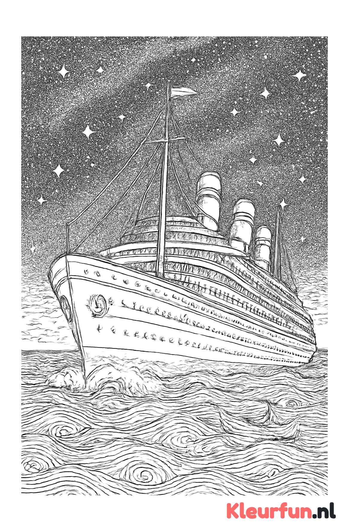 Cruiseschip op zee bij nacht