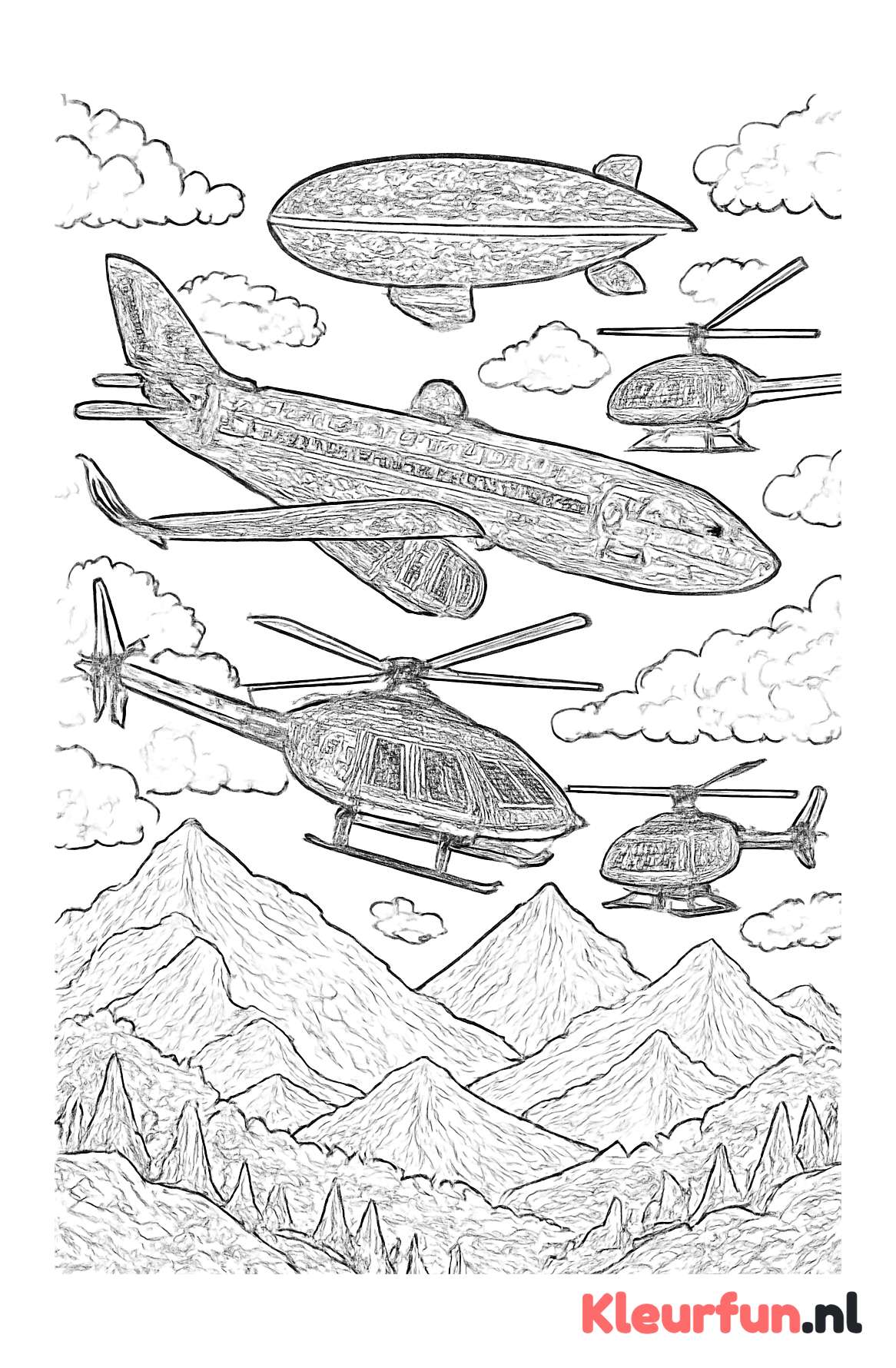 Diverse luchtvoertuigen in vlucht