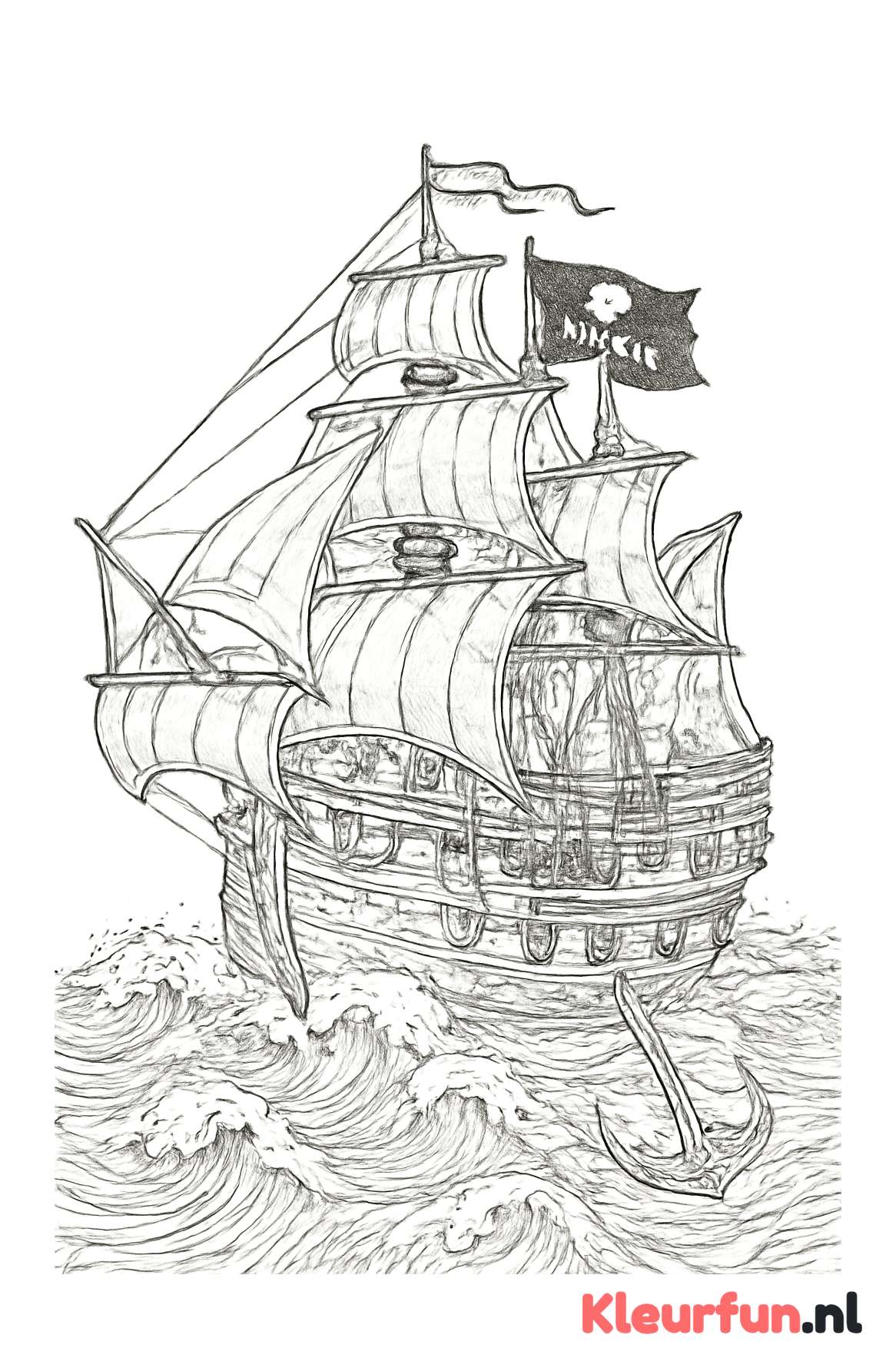 Gedetailleerd piratenschip op zee
