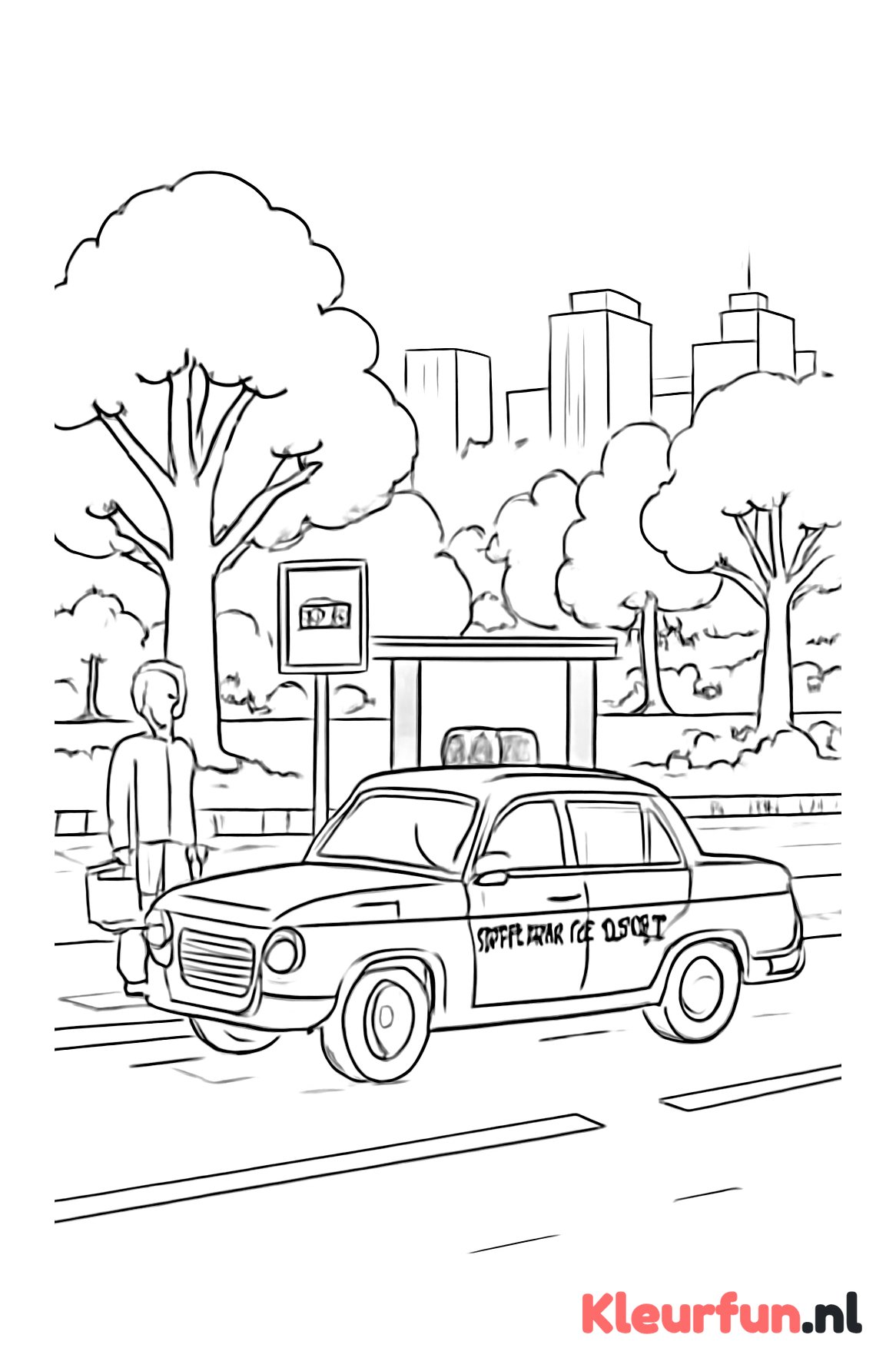 Taxi bij de bushalte in het stadspark