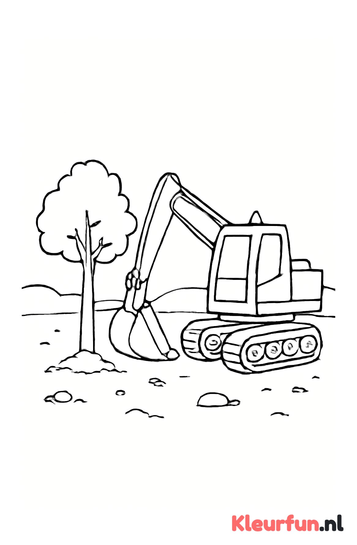 Graafmachine bij een jonge boom