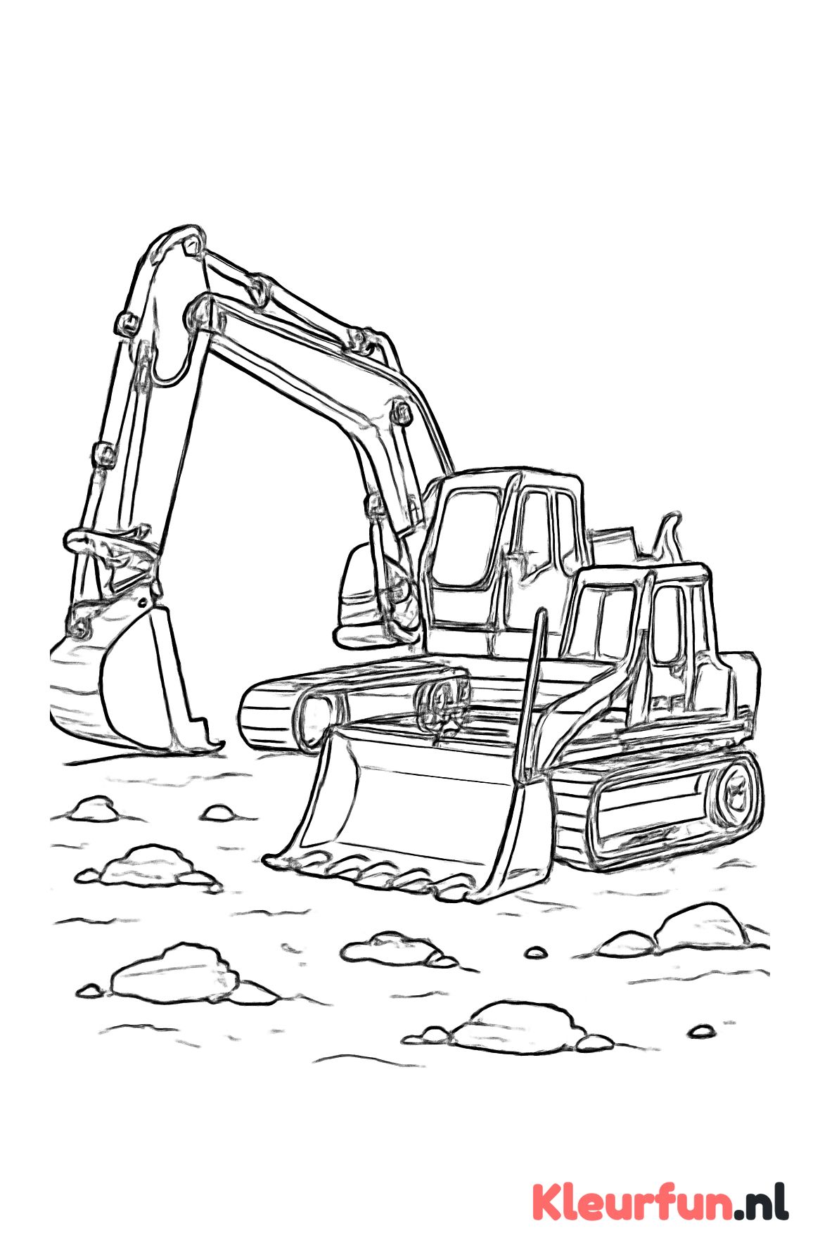 Graafmachine en bulldozer samen