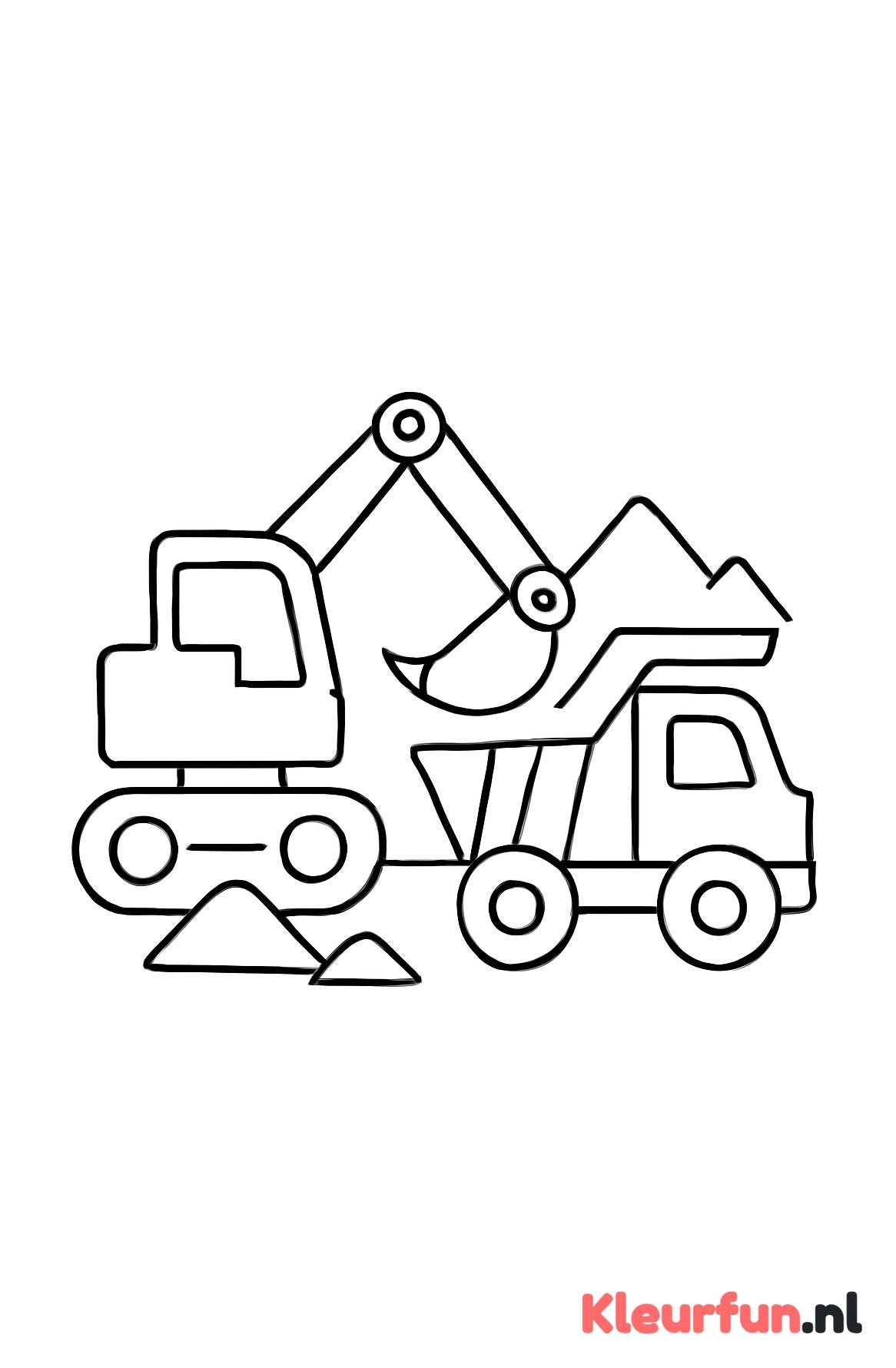Graafmachine en kiepwagen op de bouwplaats