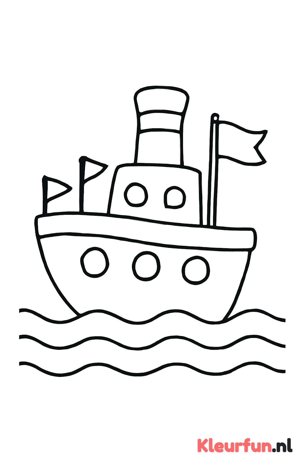 Grappig schip met vlaggen