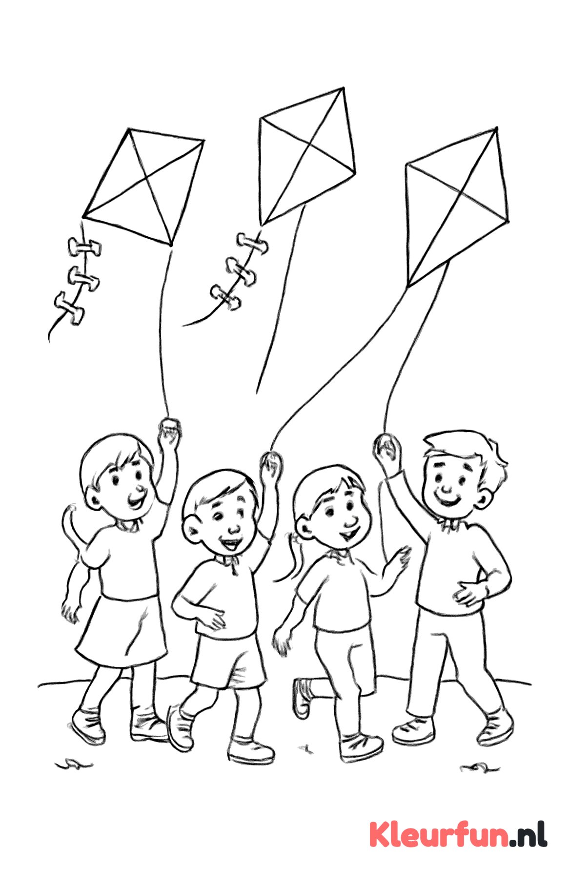 Groep kinderen met vliegers
