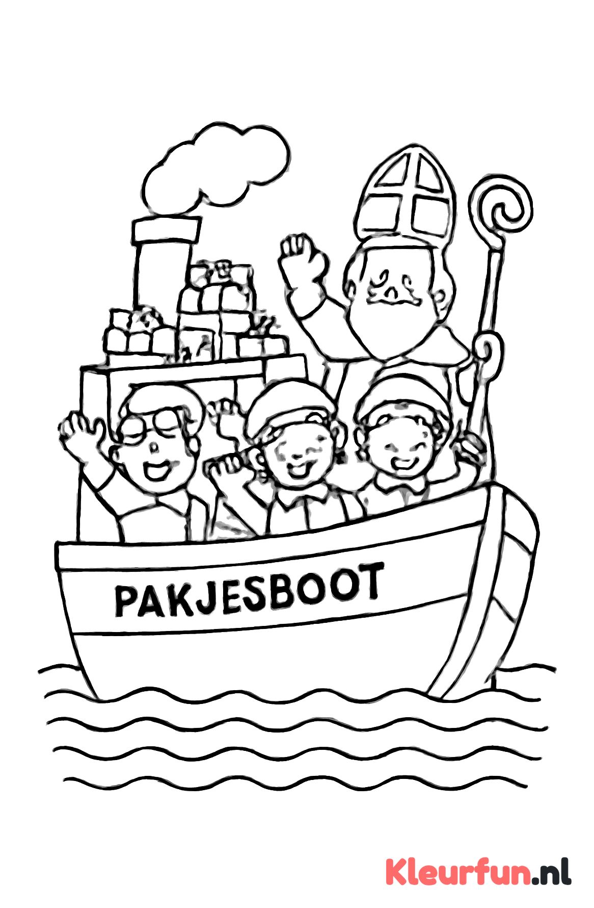 Grote pakjesboot met cadeaus en kinderen