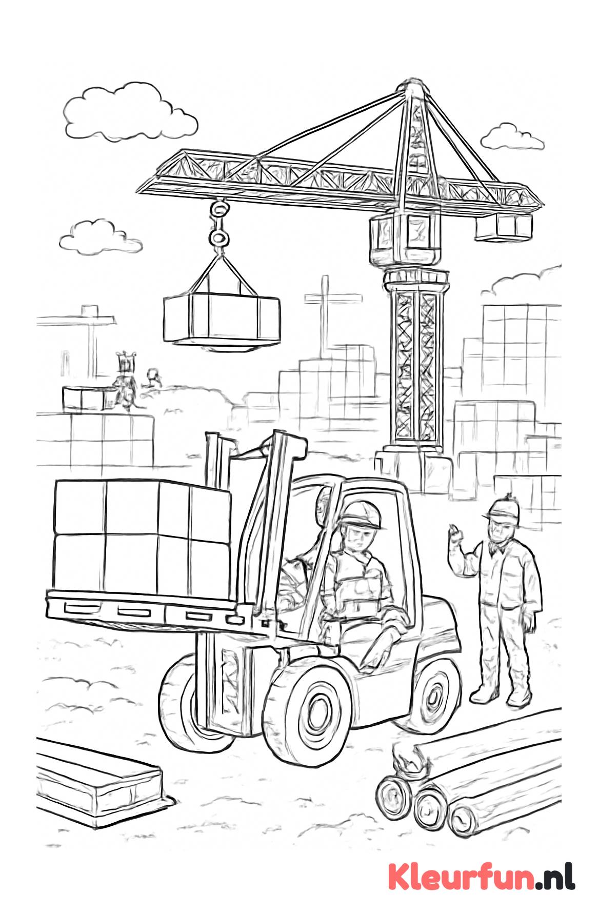 Heftruck en hijskraan op bouwlocatie