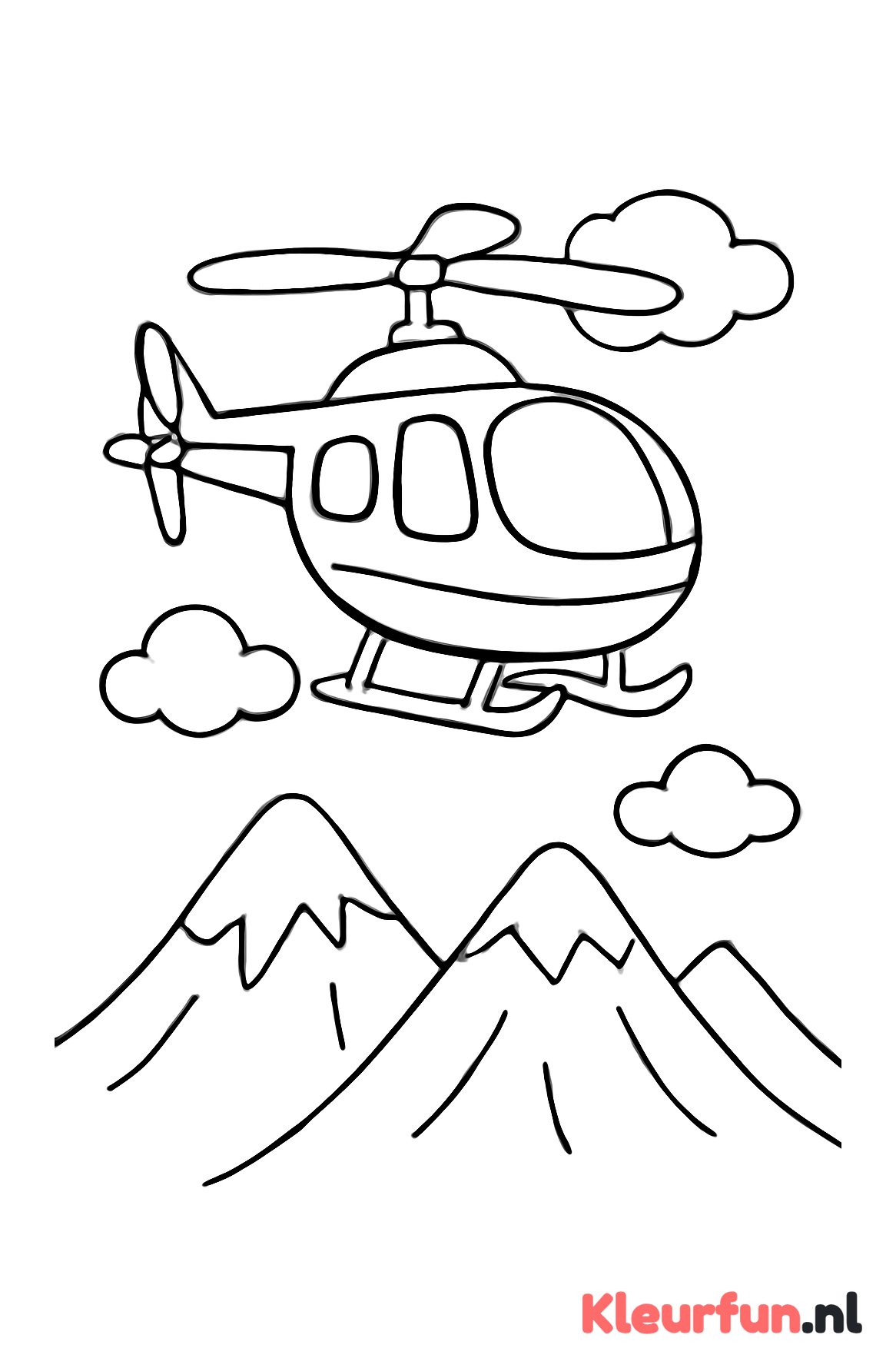 Helikopter in vlucht boven bergen