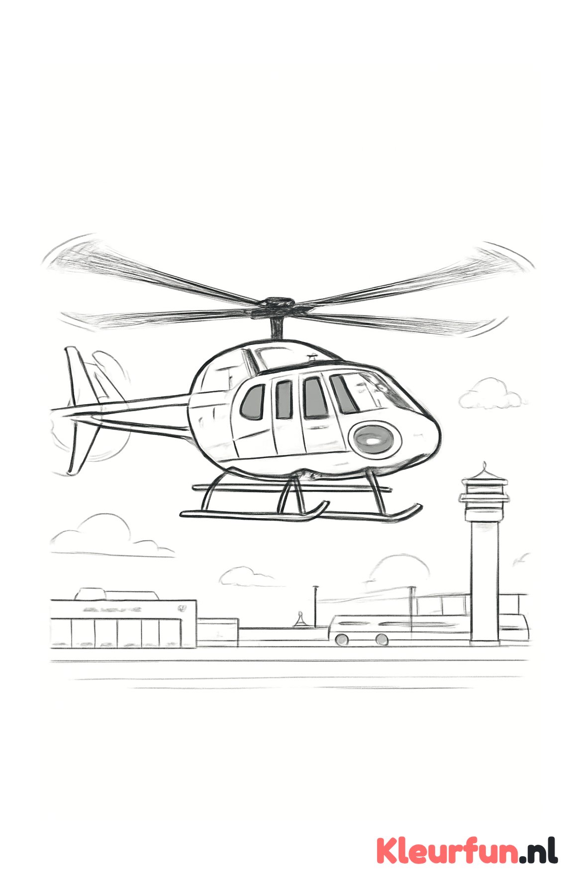 Helikopter zijaanzicht bij luchthaven