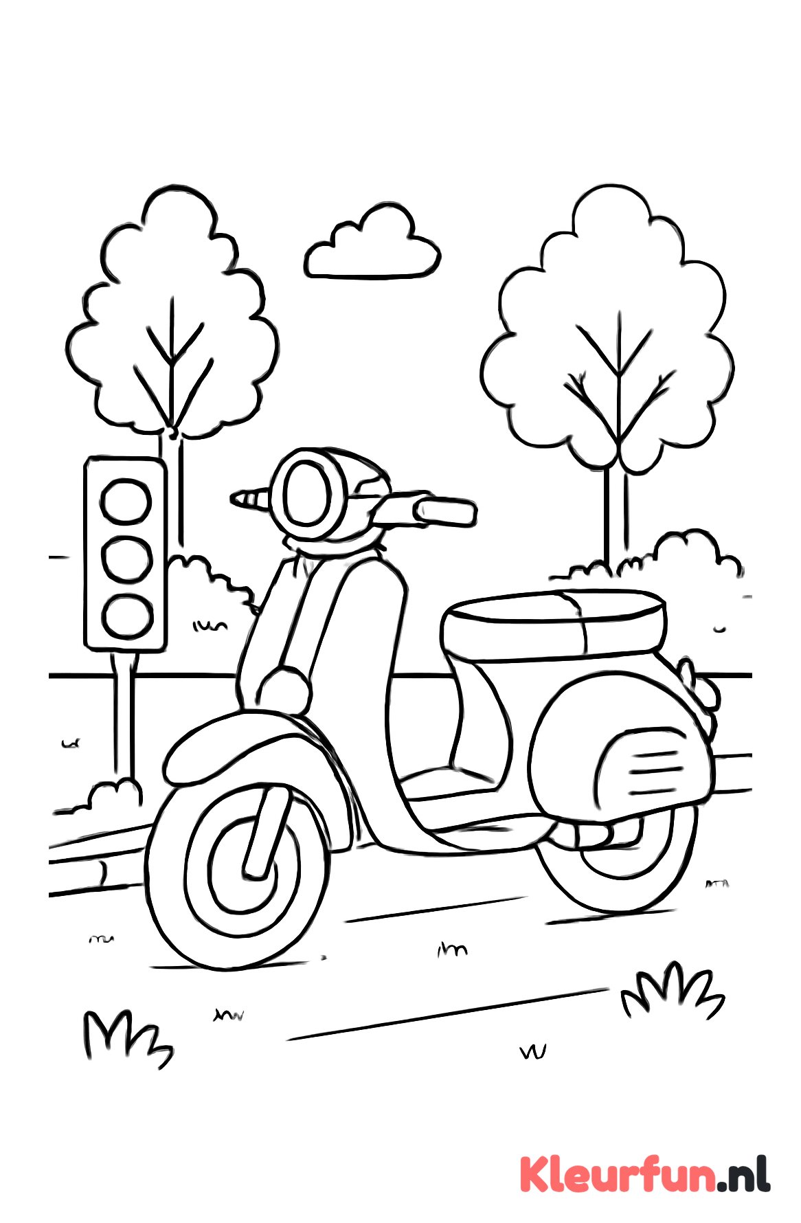 Klassieke brommer bij verkeerslicht