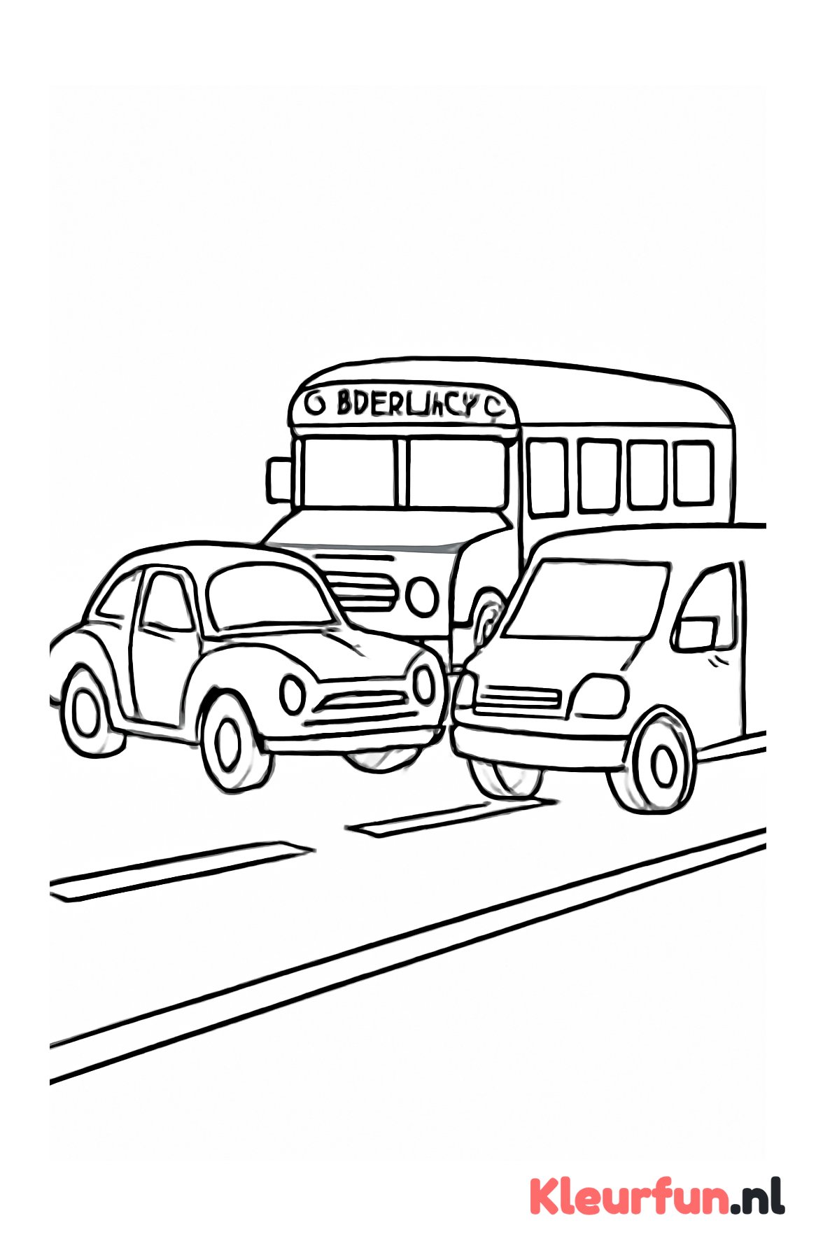 Klassieke auto, schoolbus en bestelwagen