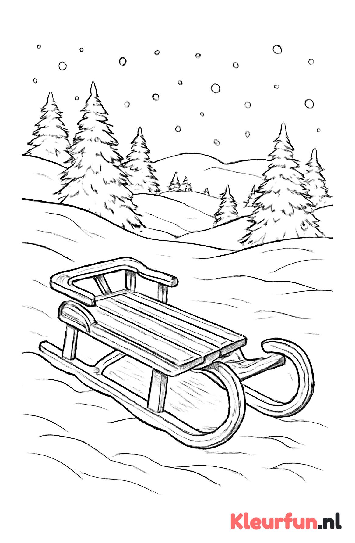 Klassieke slee in besneeuwd landschap