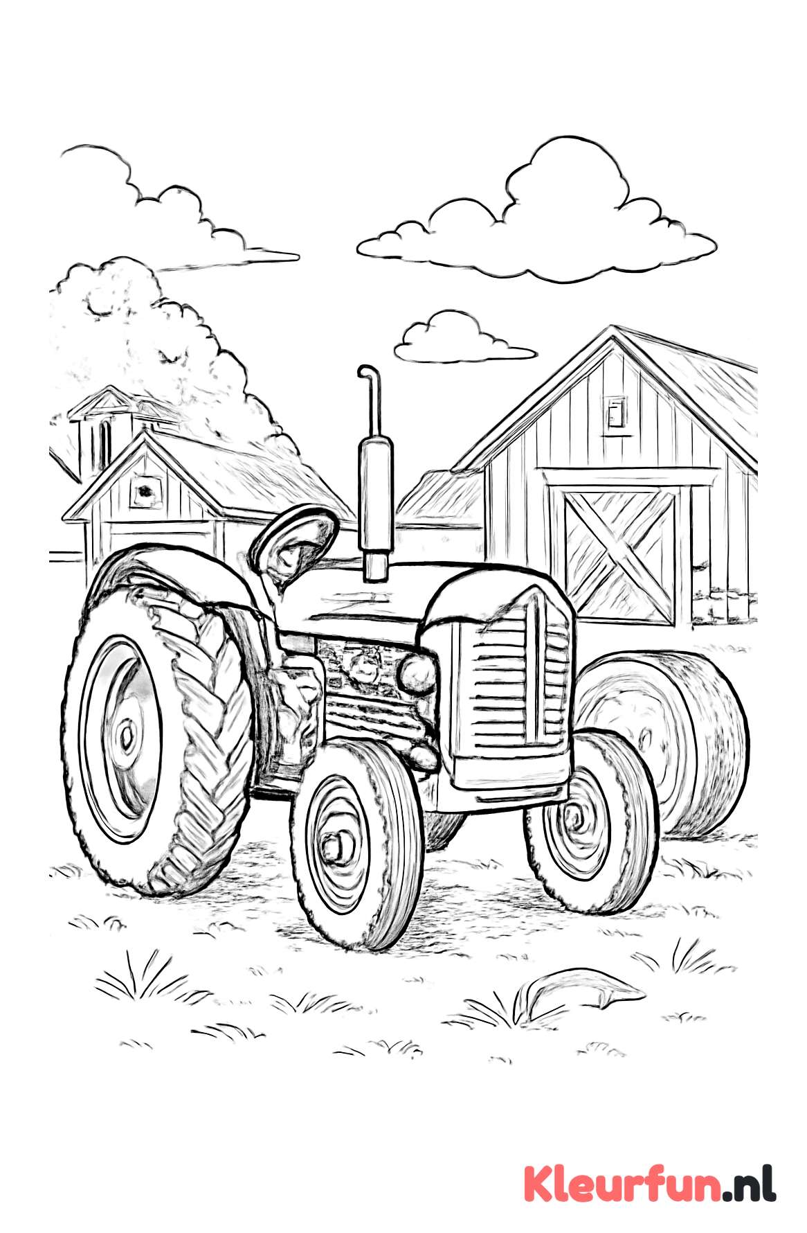 Klassieke tractor met hooibaal