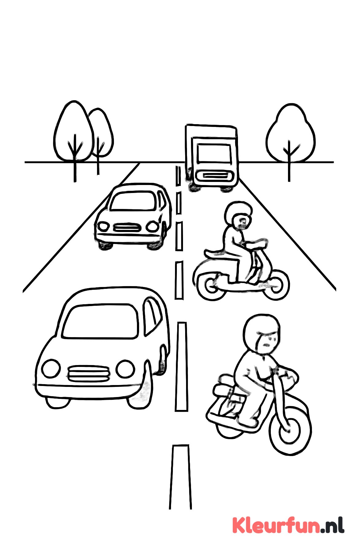 Lange weg met voertuigen