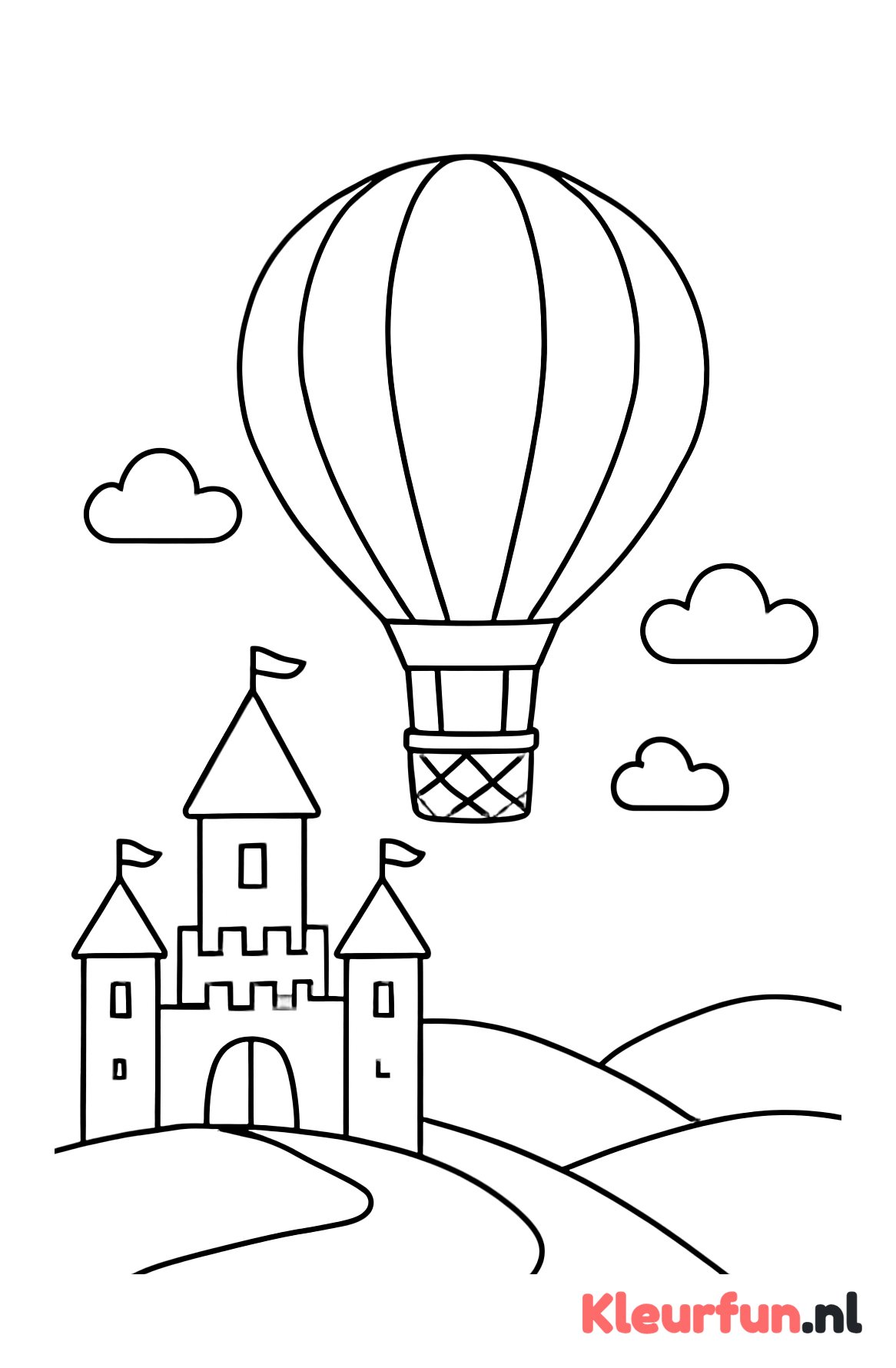 Luchtballon boven een kasteel