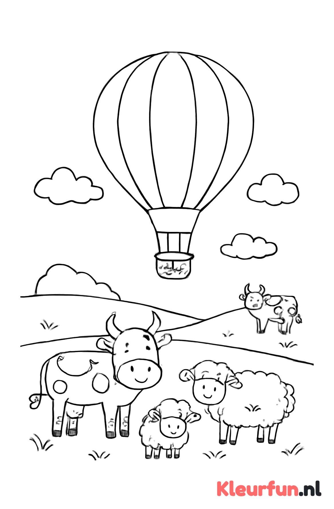 Luchtballon en dieren hieronder