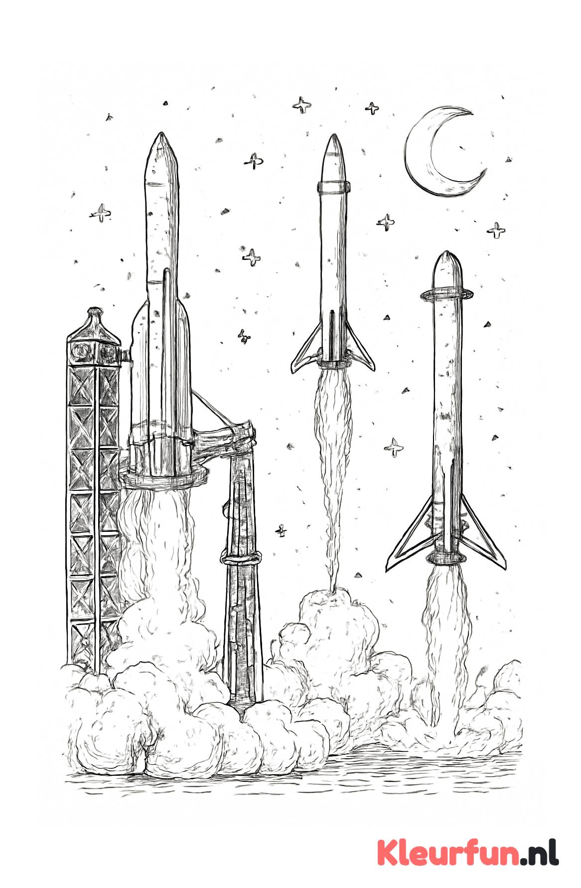 Meerdere raketten ruimtevaart scène