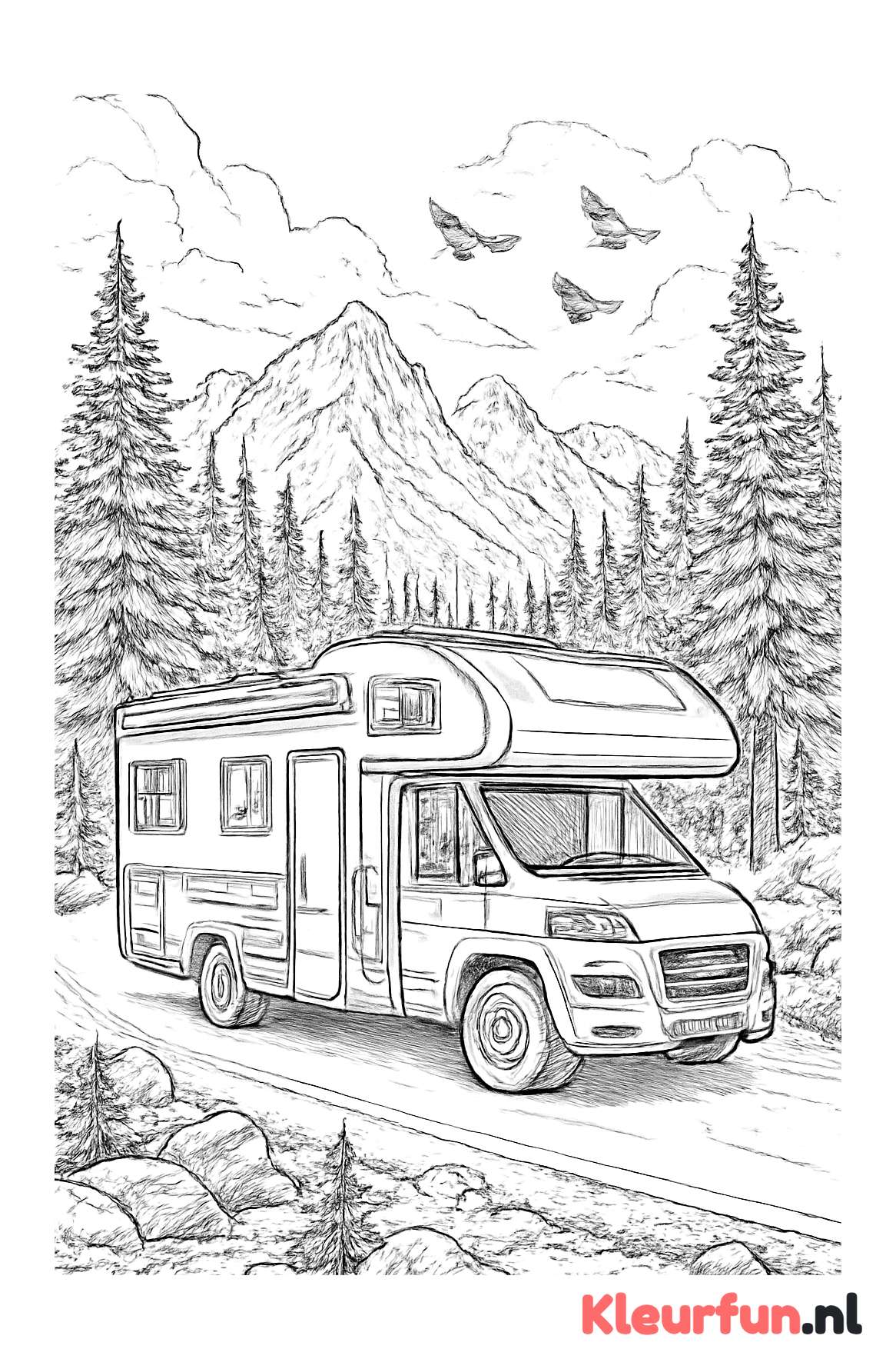 Moderne camper op bergweg