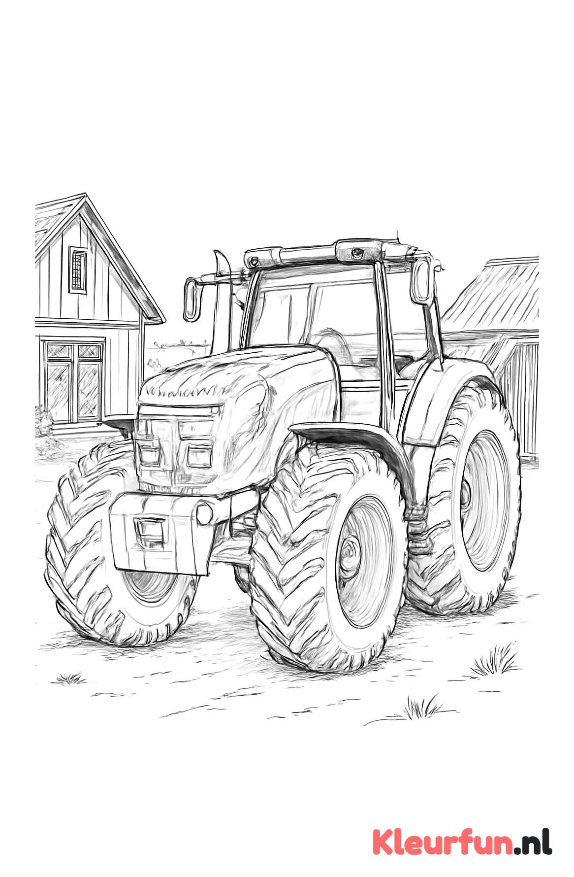 Moderne tractor in het landelijke landschap