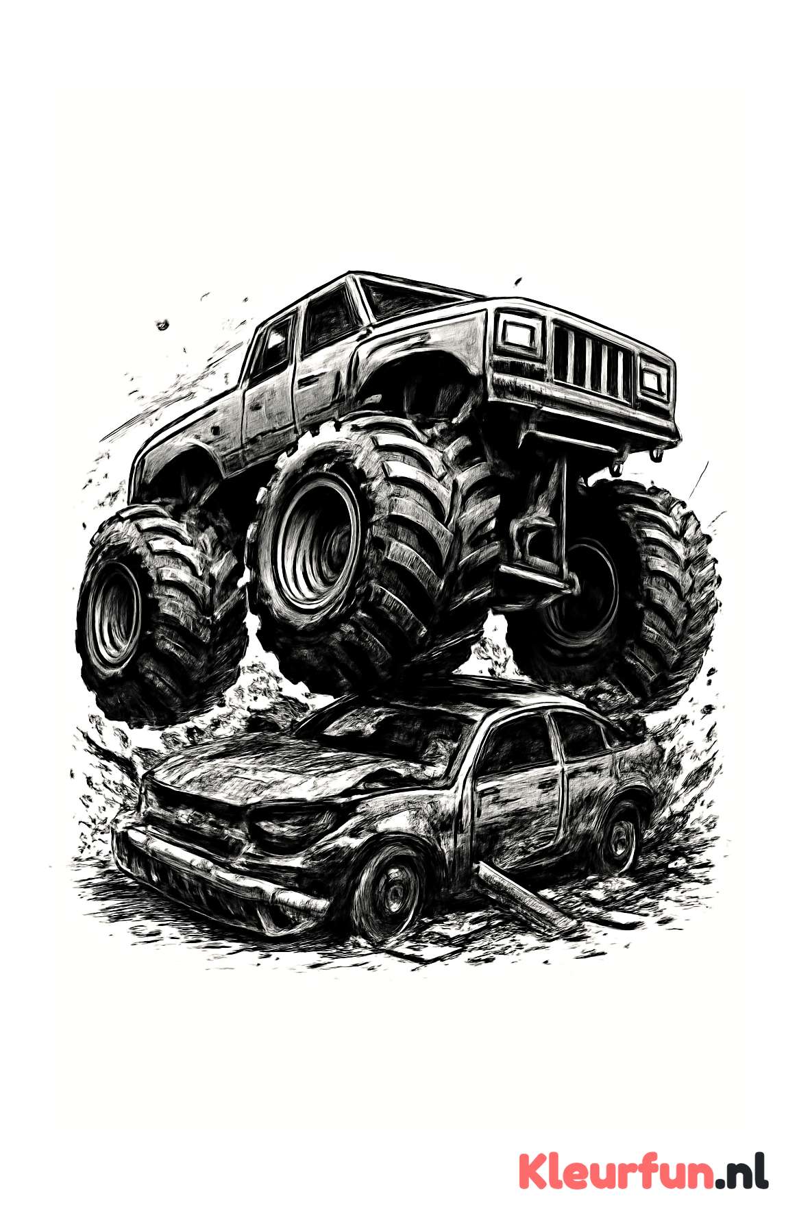 Monstertruck verplettert autowrak