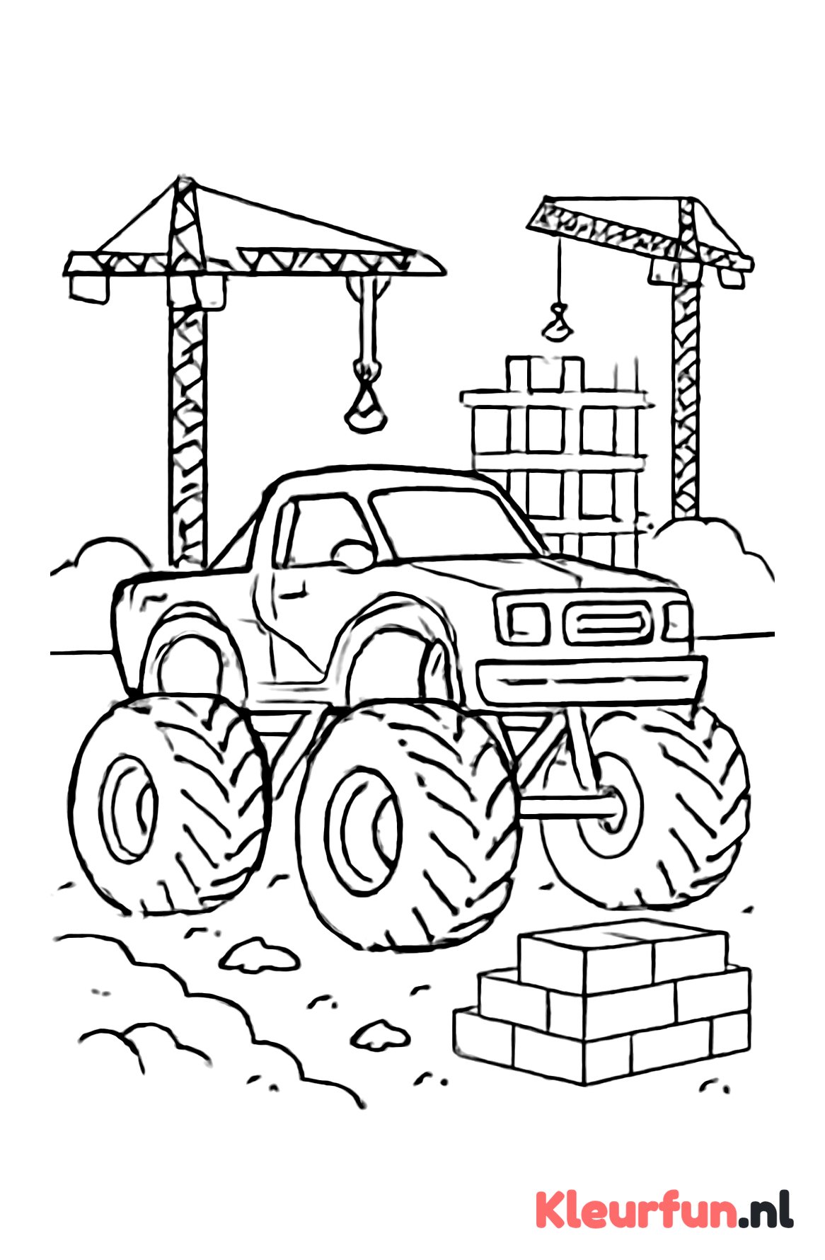 Monstertruck op bouwplaats