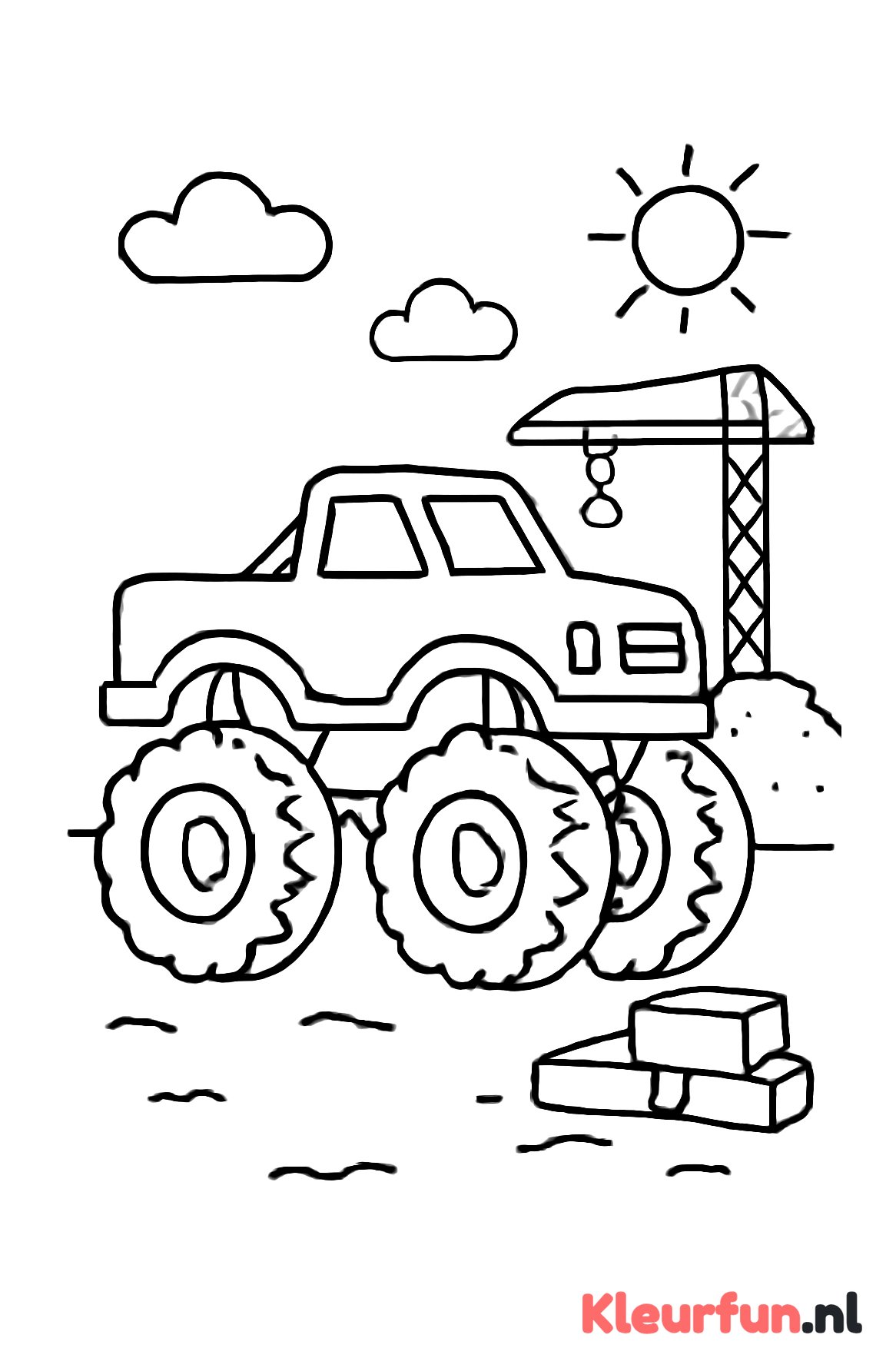 Monstertruck op bouwplaats
