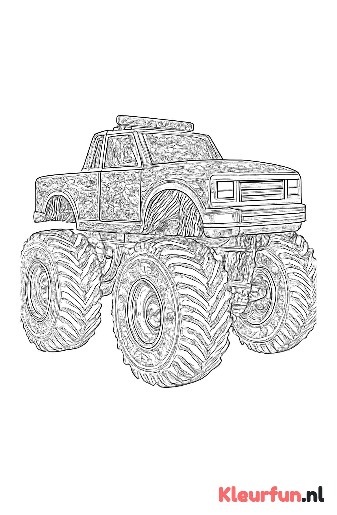 Monstertruck met grote wielen en technische details
