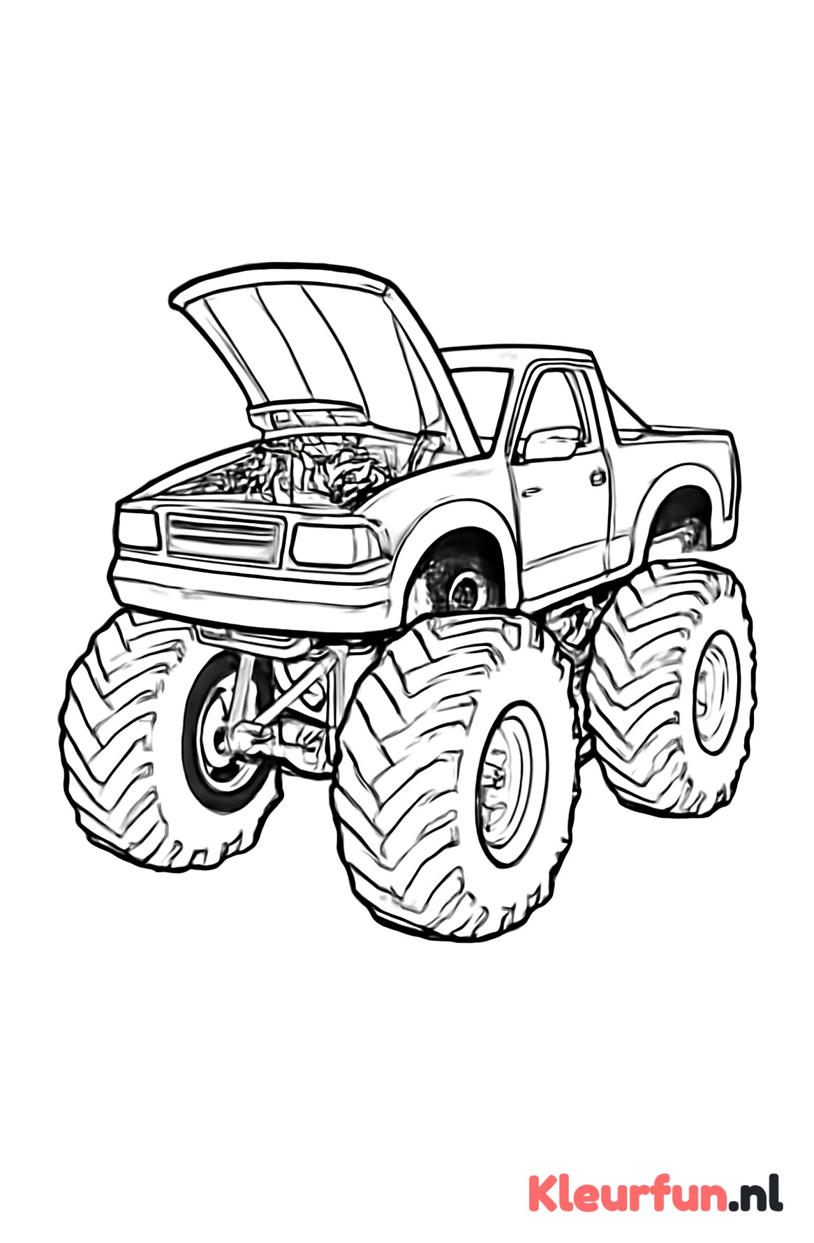 Monstertruck met open motorkap