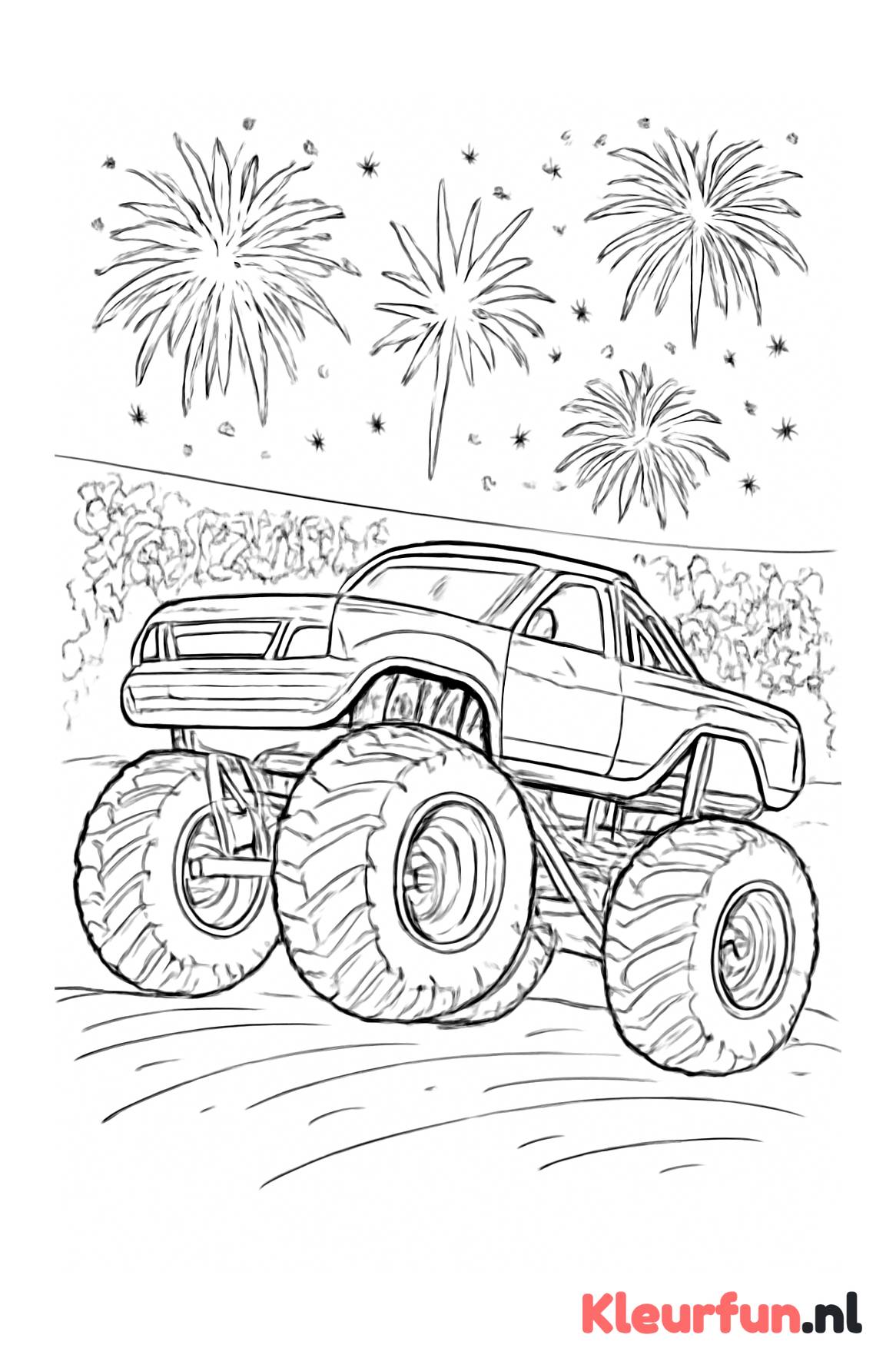 Monstertruck onder vuurwerk
