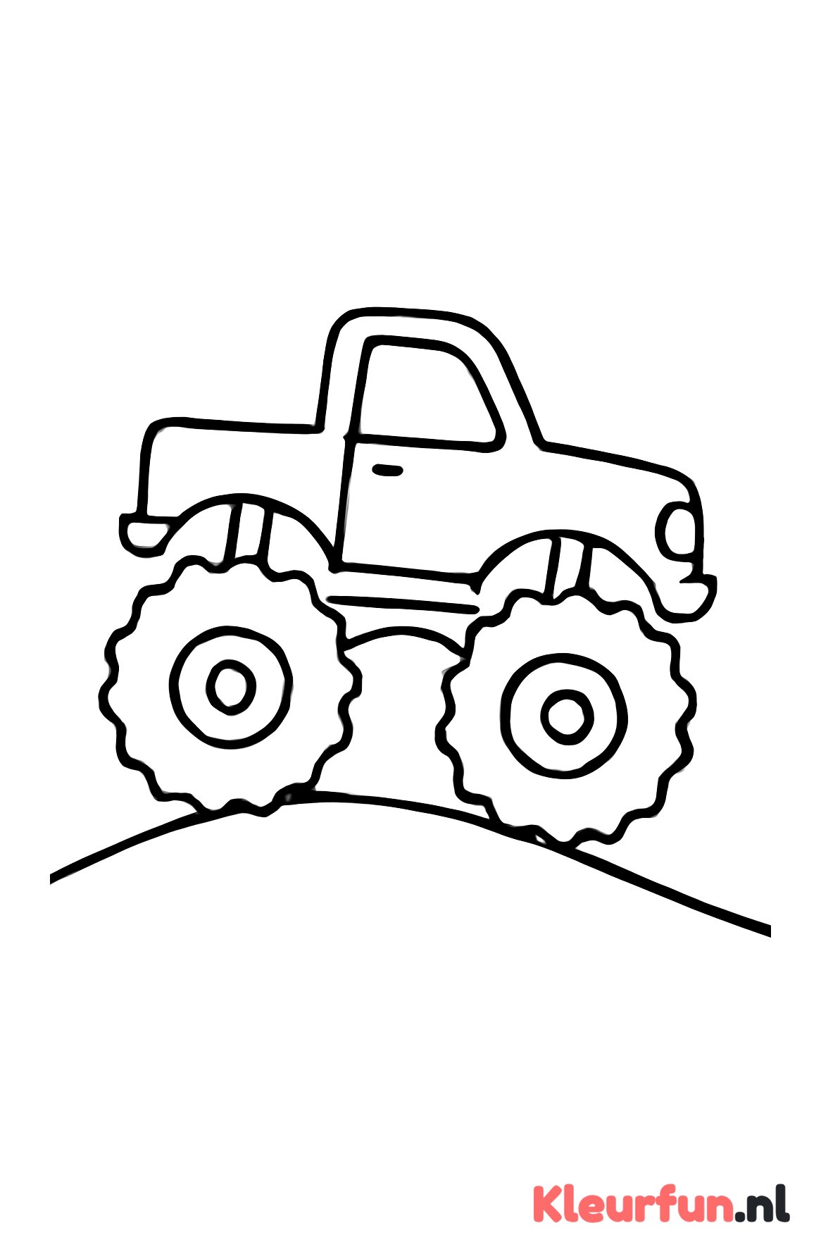 Monstertruck rijdt over een heuvel