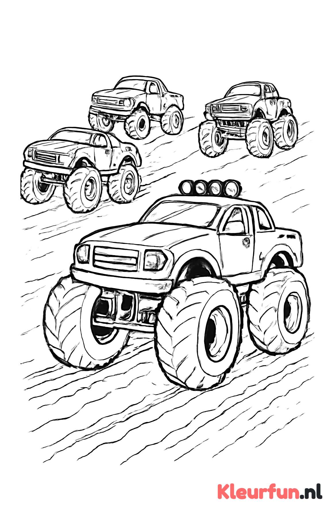 Monstertruck race met meerdere trucks