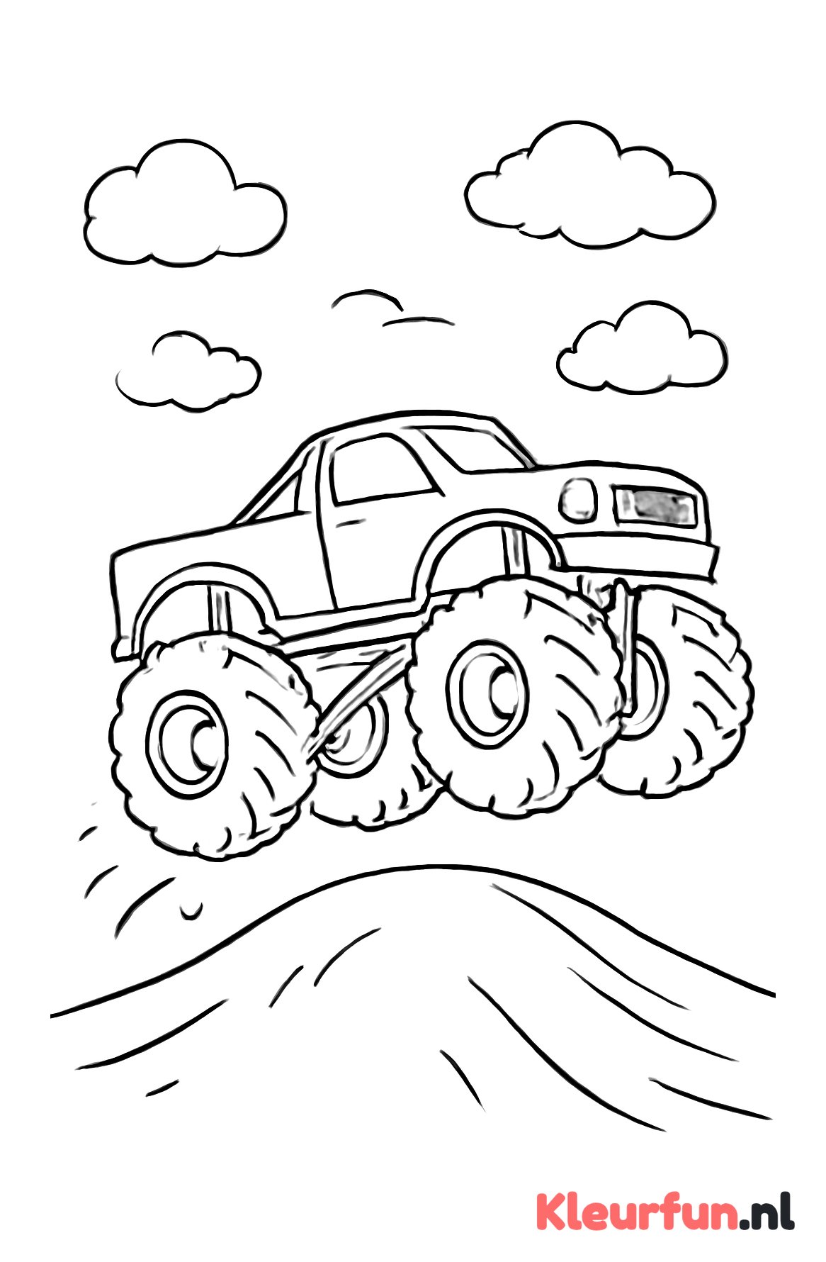 Monstertruck springt over heuvel