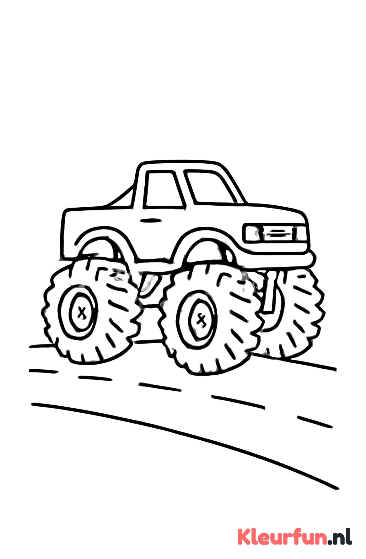 Monstertruck op verharde weg