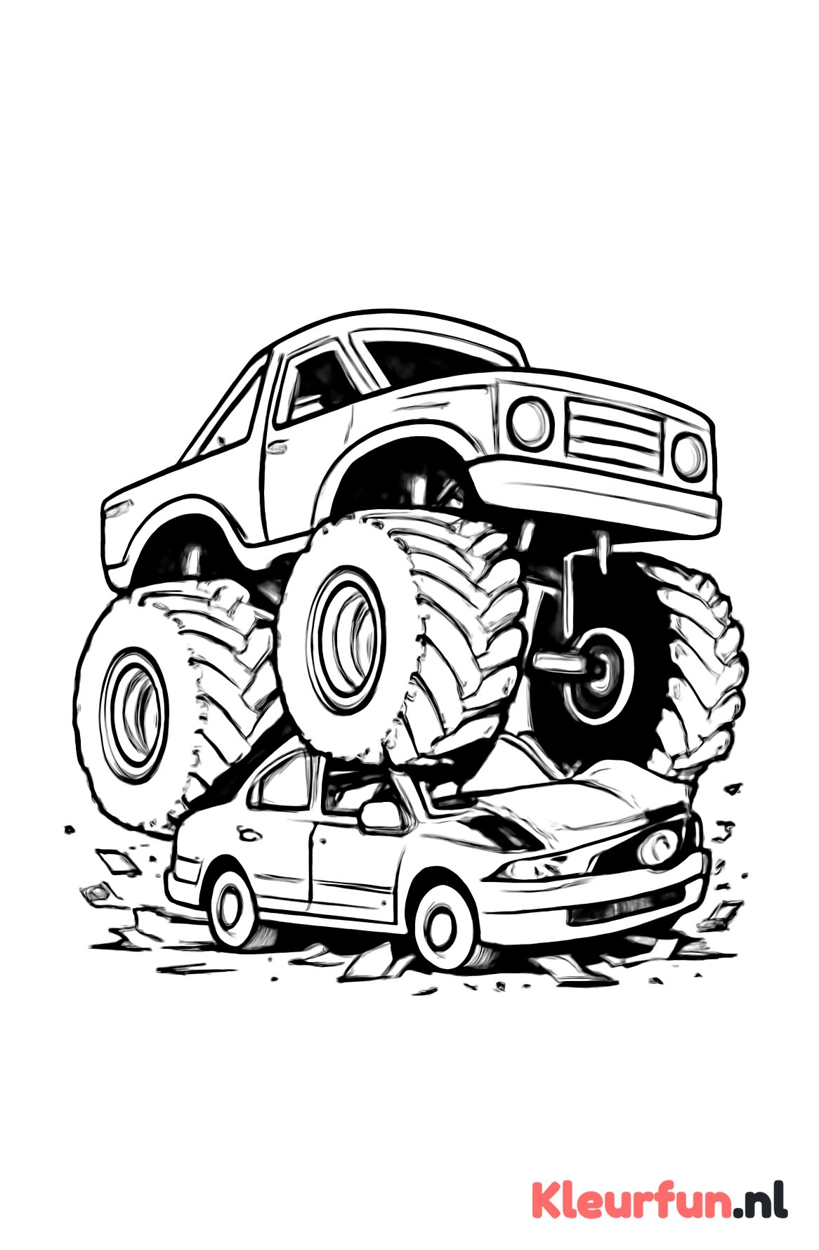 Monstertruck verplettert auto