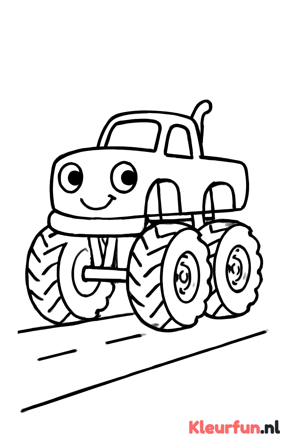 Vrolijke monstertruck op de weg