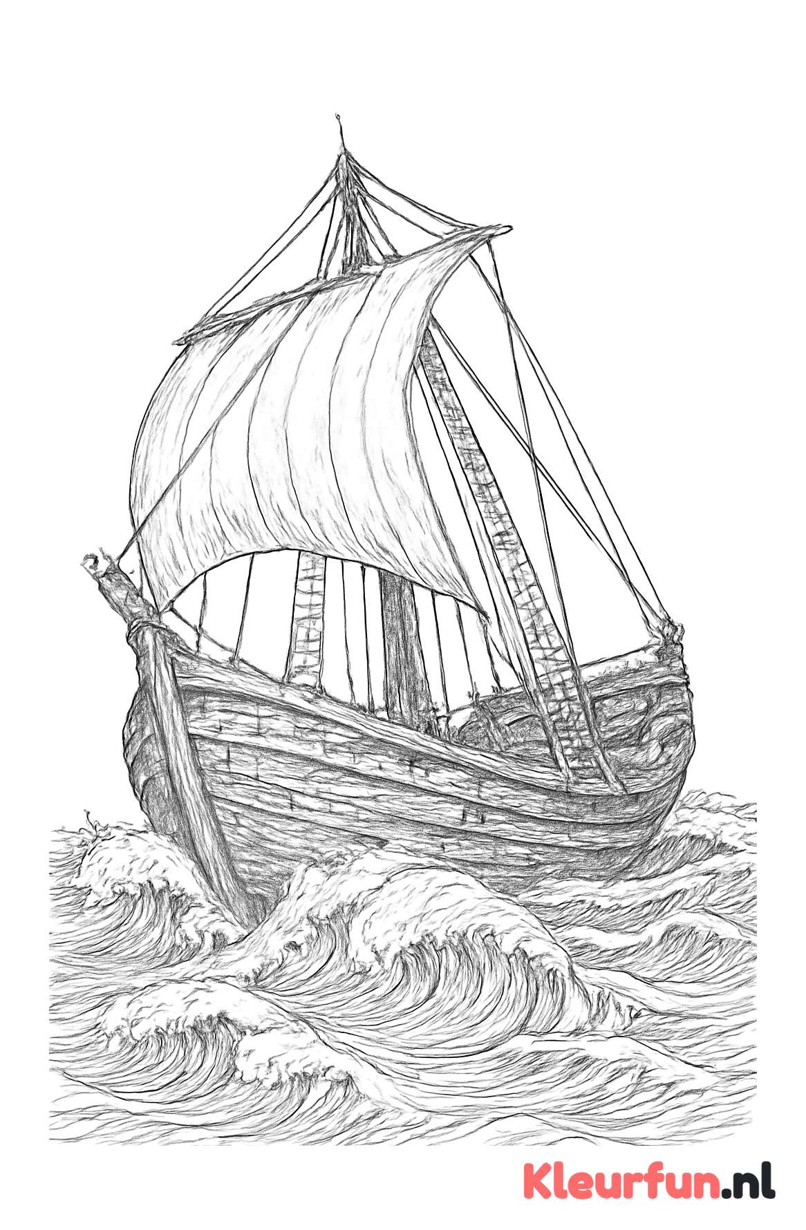 Oude Houten Zeilboot op Ruige Zee