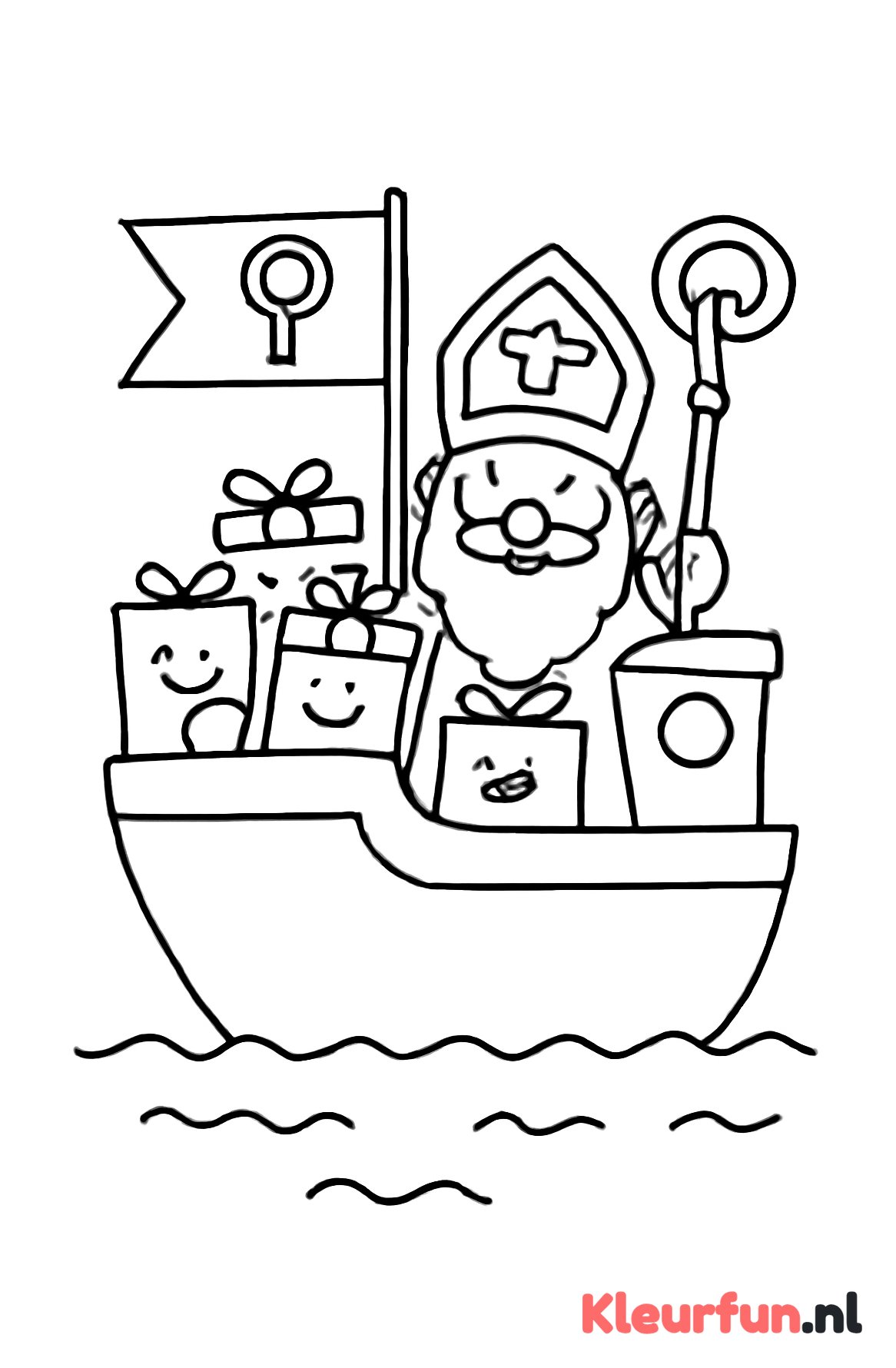 Pakjesboot met vlag en pakjes