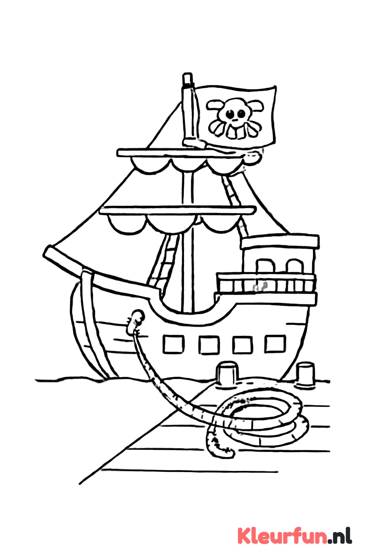 Piratenschip aan de Kade met Piratenvlag