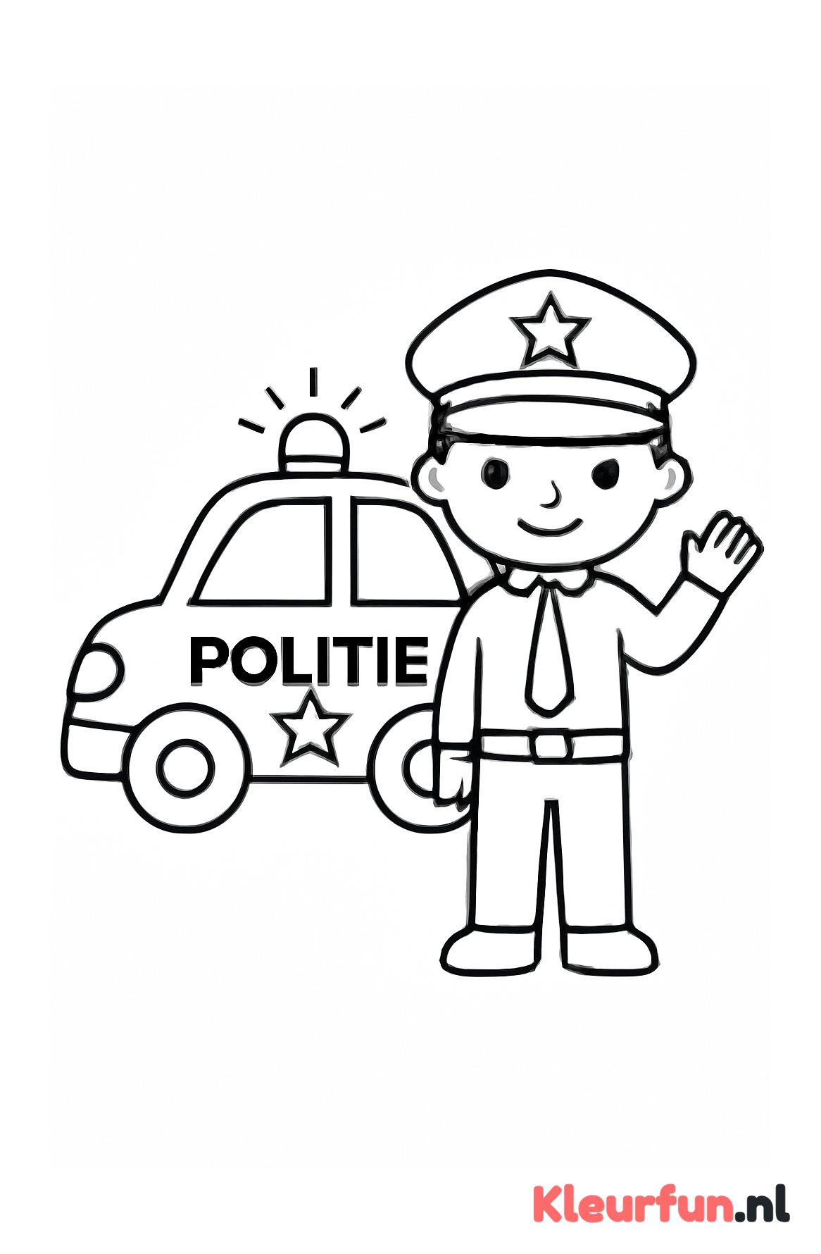 Politieauto met agent die zwaait